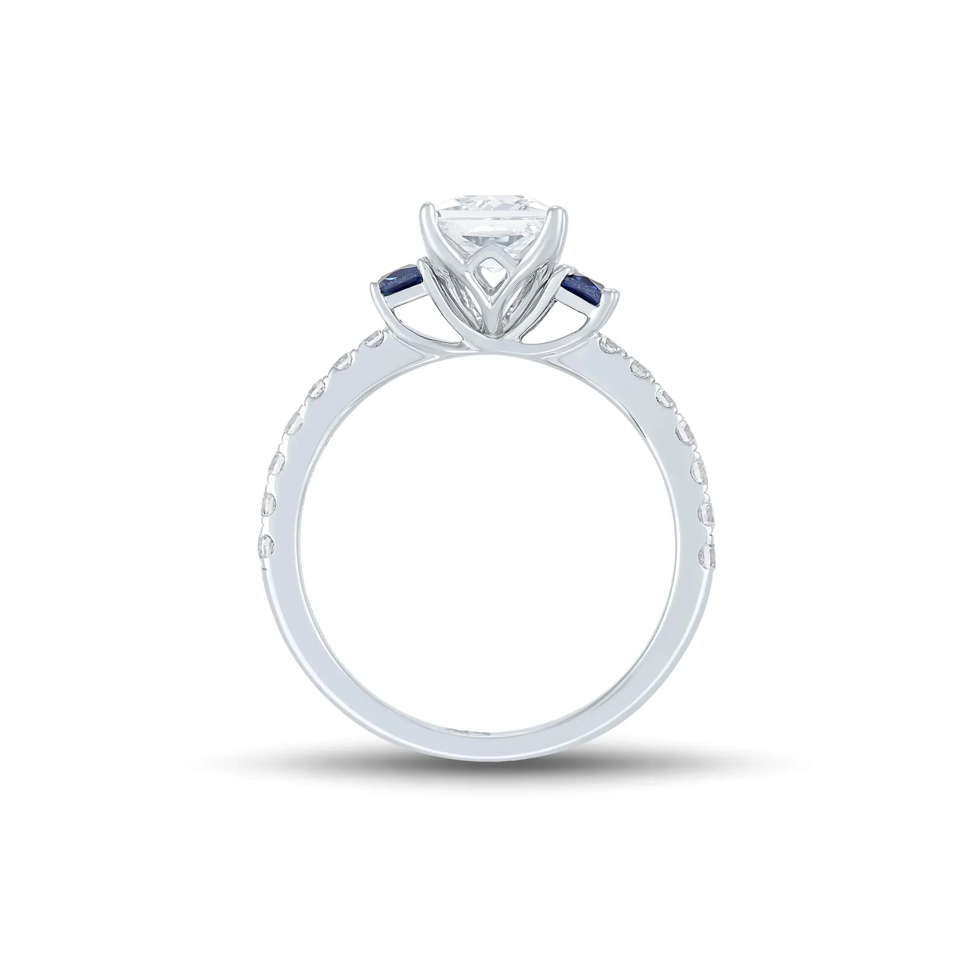 1/2 CT. Tw. Lab Grown Diamond and Blue Sapphire Engagement Ring 10K White Gold Round Brilliant Cut Size 7.5 1mm - Image 2