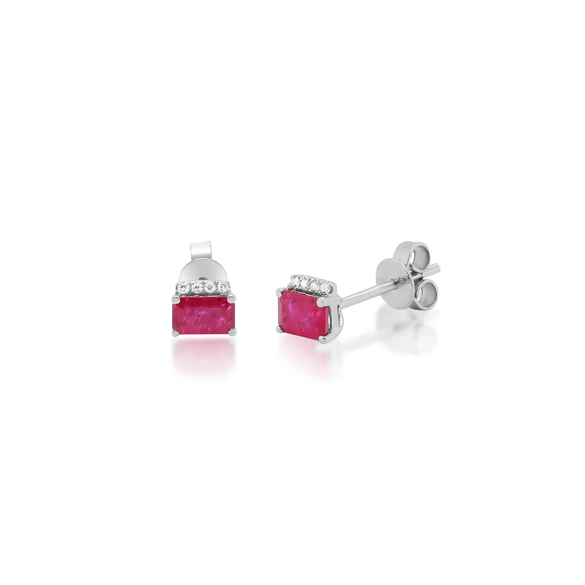 Ruby and Diamond Accent Stud Earrings 10K White Gold
