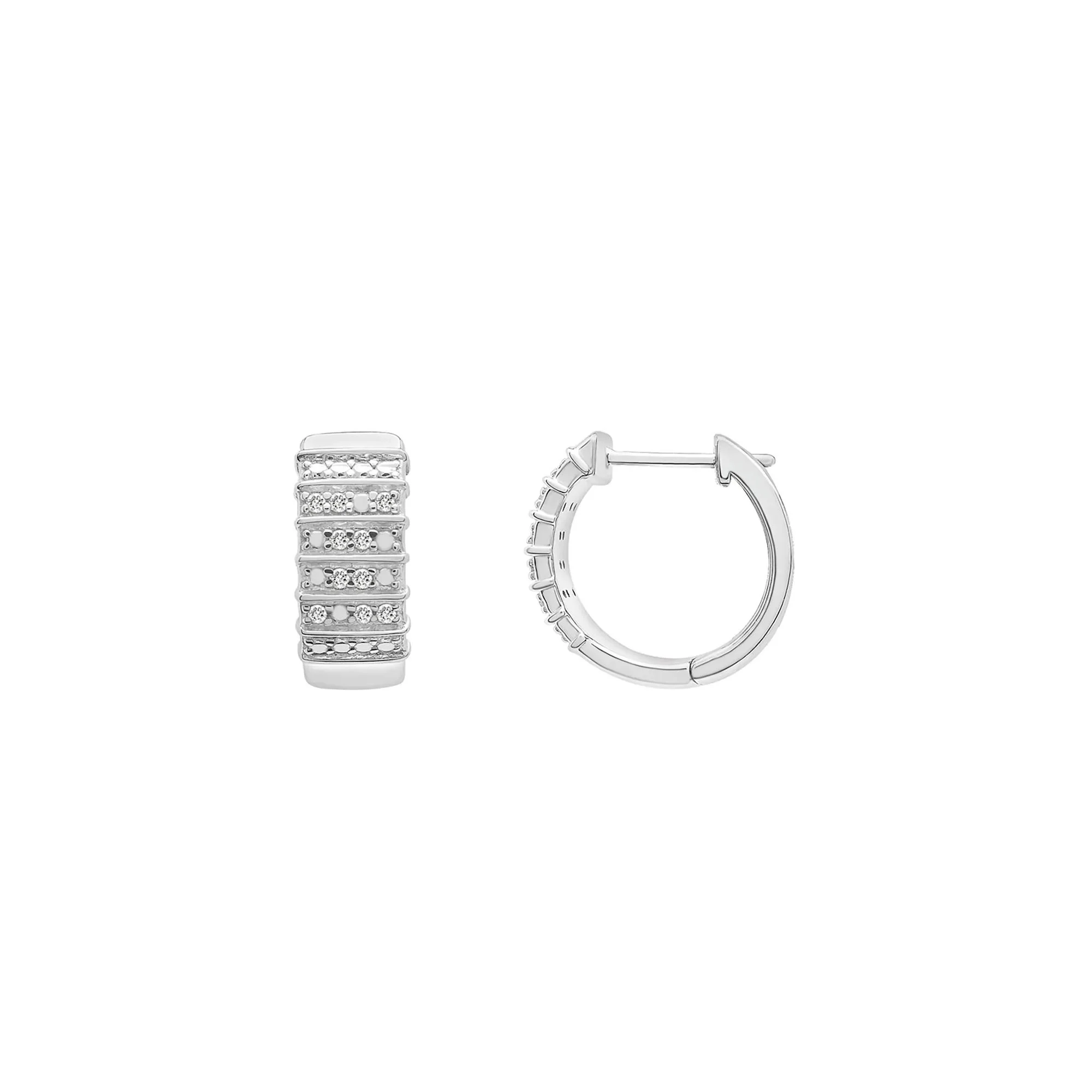 1/10 CT. Tw. Multi-Row Huggie Hoop Earrings .925 Sterling Silver White Size 5.90mm