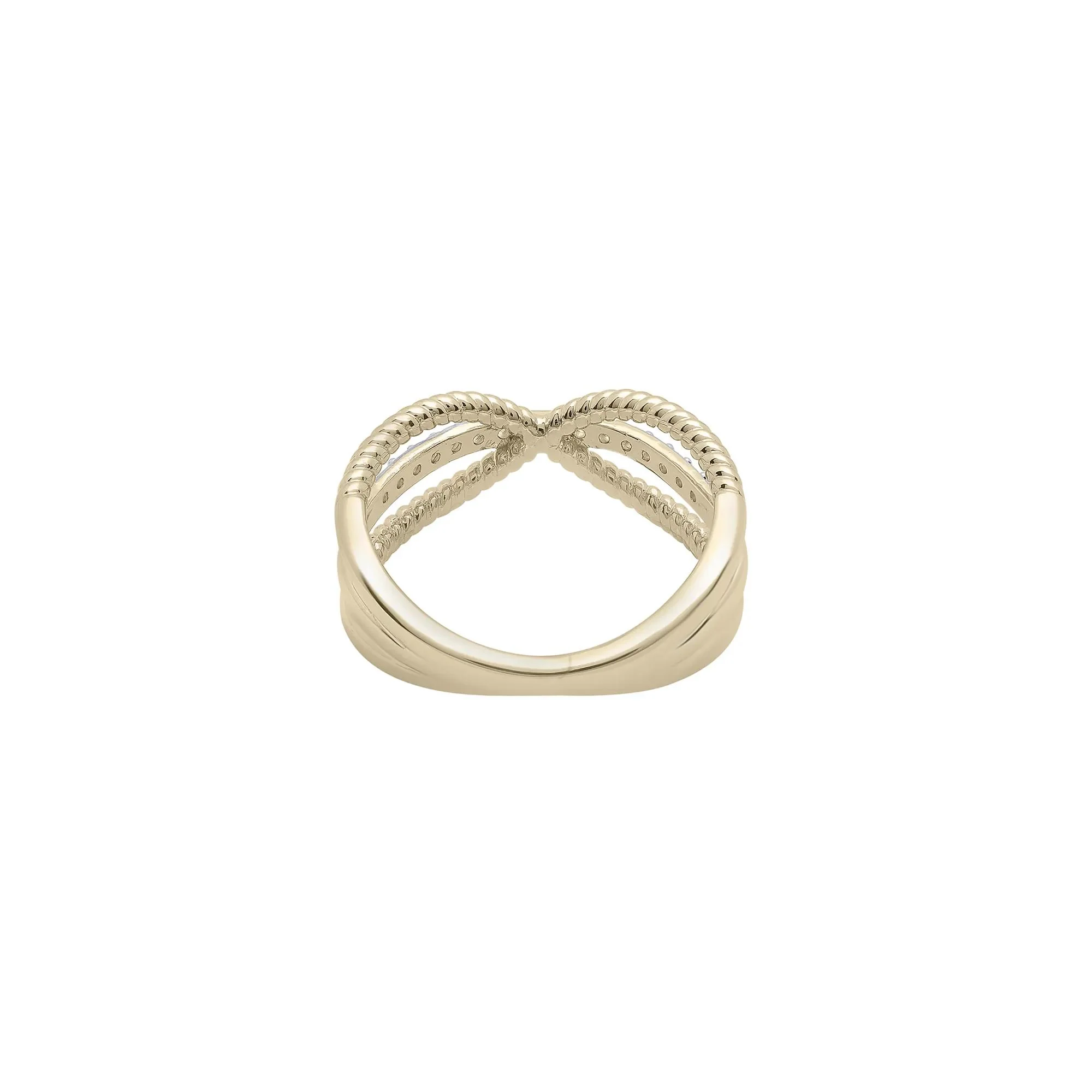 1/7 CT. Tw. Diamond Crossover Band Ring 10K Yellow Gold Round Brilliant Cut Size 7 - Image 5