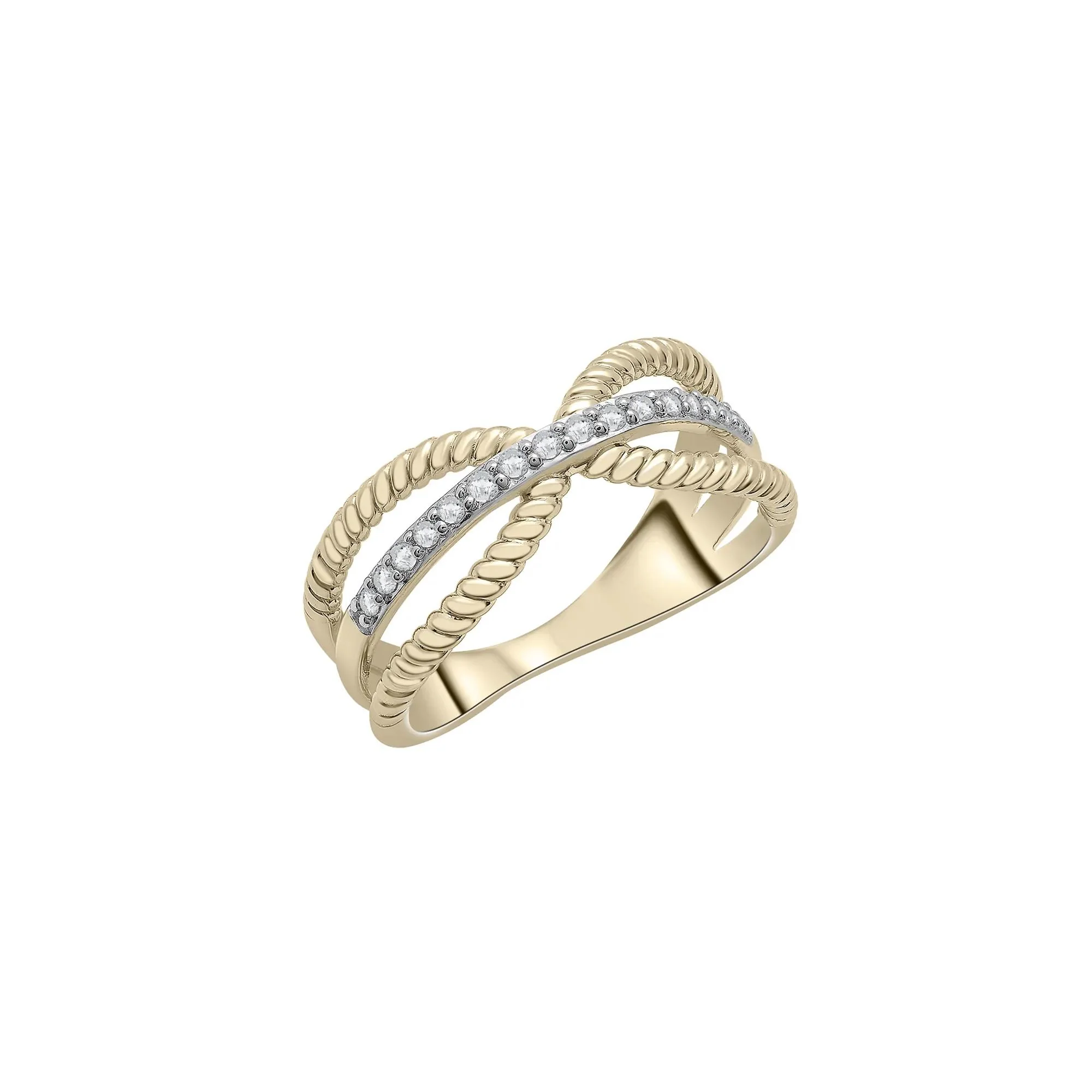 1/7 CT. Tw. Diamond Crossover Band Ring 10K Yellow Gold Round Brilliant Cut Size 8 - Image 4