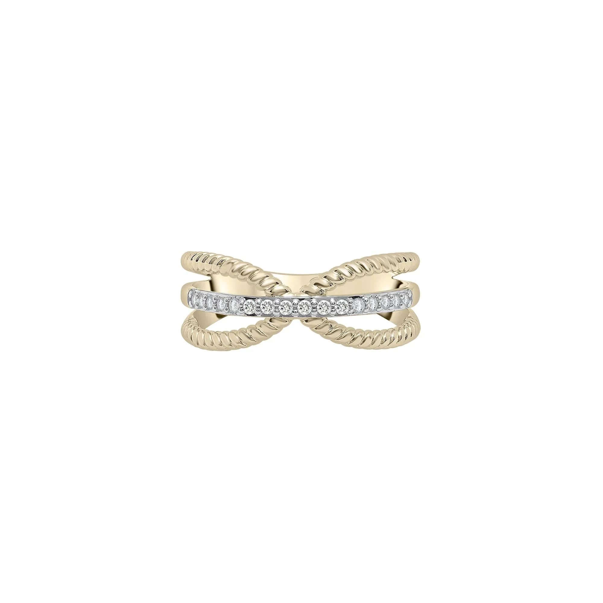 1/7 CT. Tw. Diamond Crossover Band Ring 10K Yellow Gold Round Brilliant Cut Size 8.5