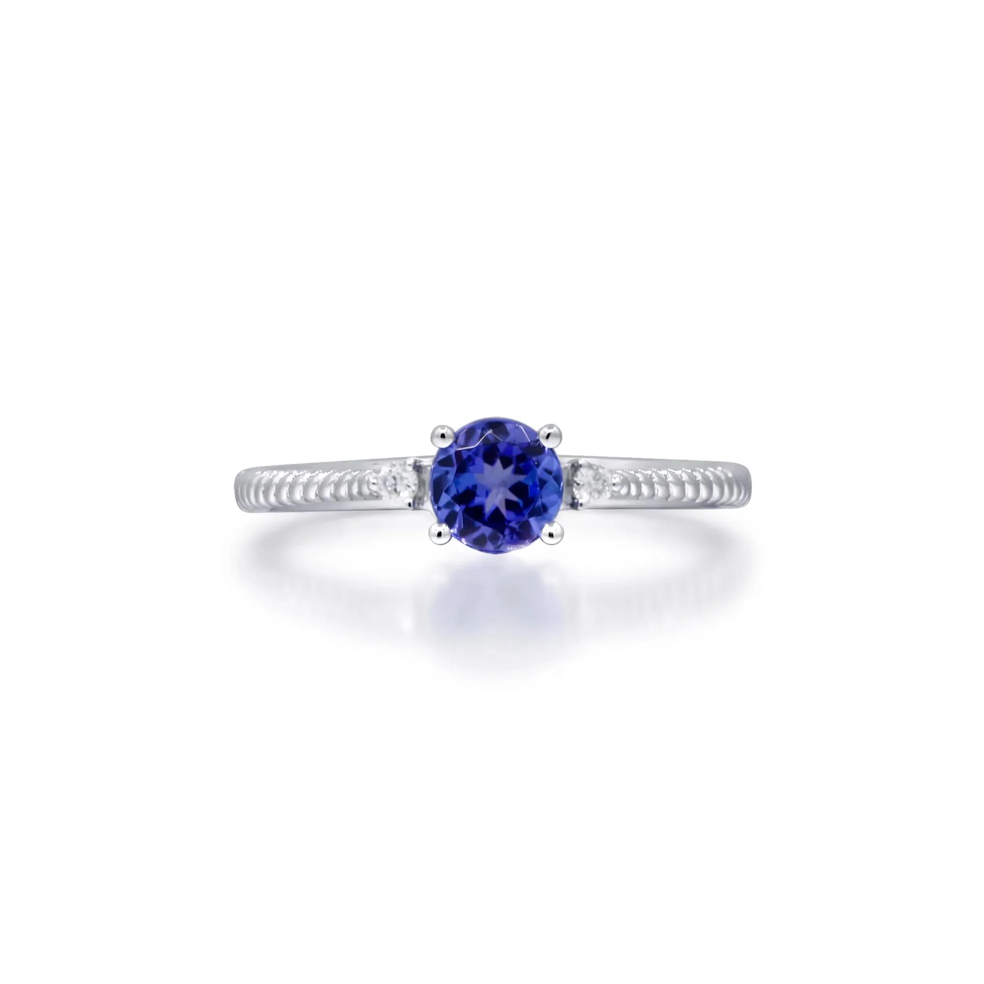 Tanzanite and Diamond Accent Stack Ring 10K White Gold Round Brilliant Cut Size 6.5 2mm