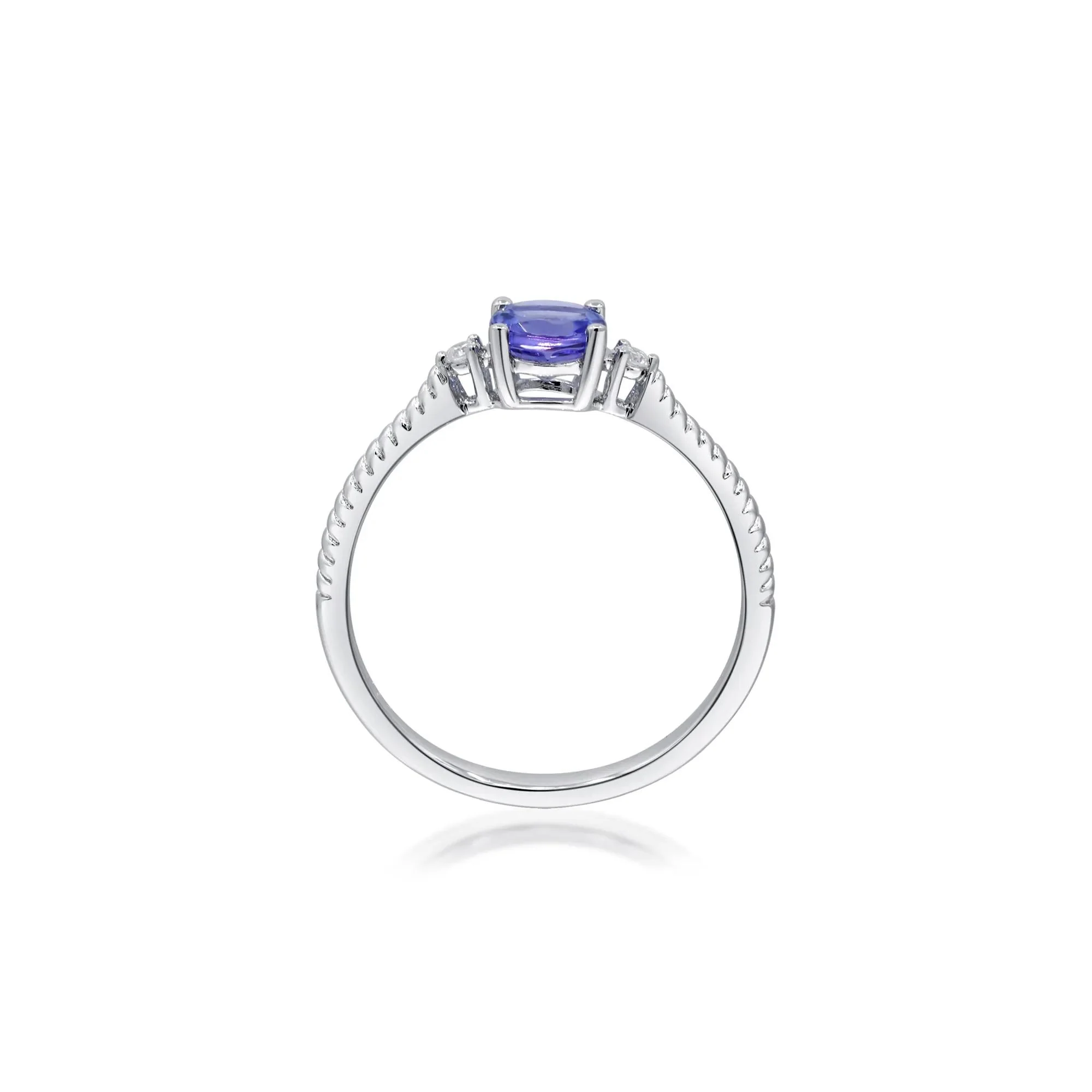 Tanzanite and Diamond Accent Stack Ring 10K White Gold Round Brilliant Cut Size 7.5 2mm - Image 2