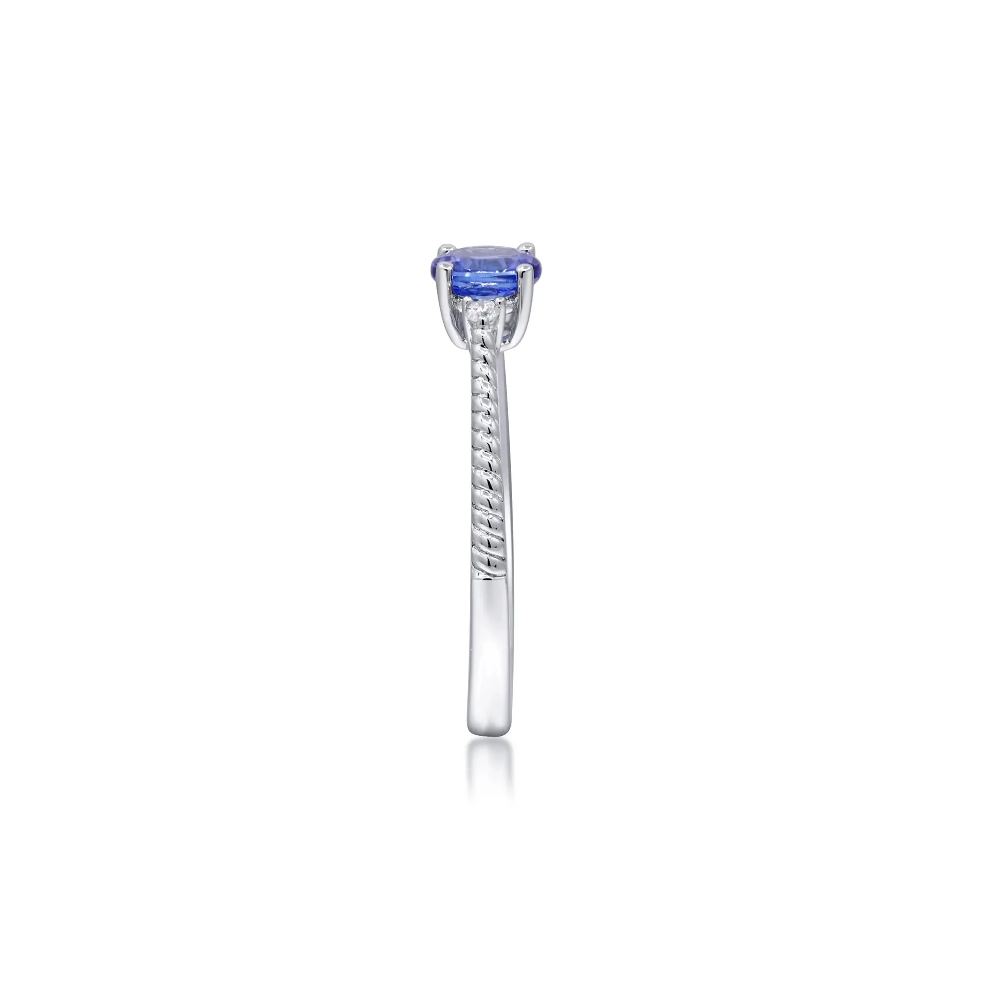 Tanzanite and Diamond Accent Stack Ring 10K White Gold Round Brilliant Cut Size 8.5 2mm - Image 3