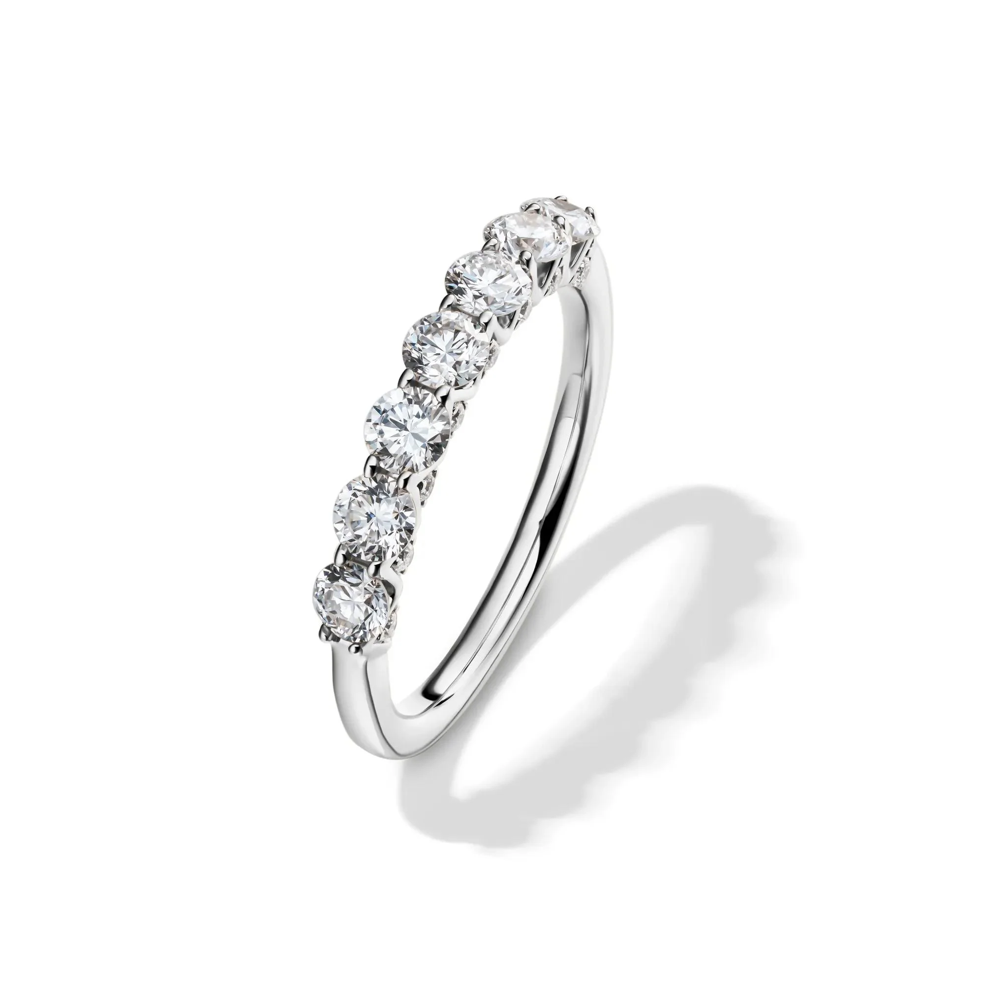 1 CT. Tw. Lab Grown Diamond Seven-Stone Band Ring 14K White Gold Round Brilliant Cut Size 6 1mm - Image 4