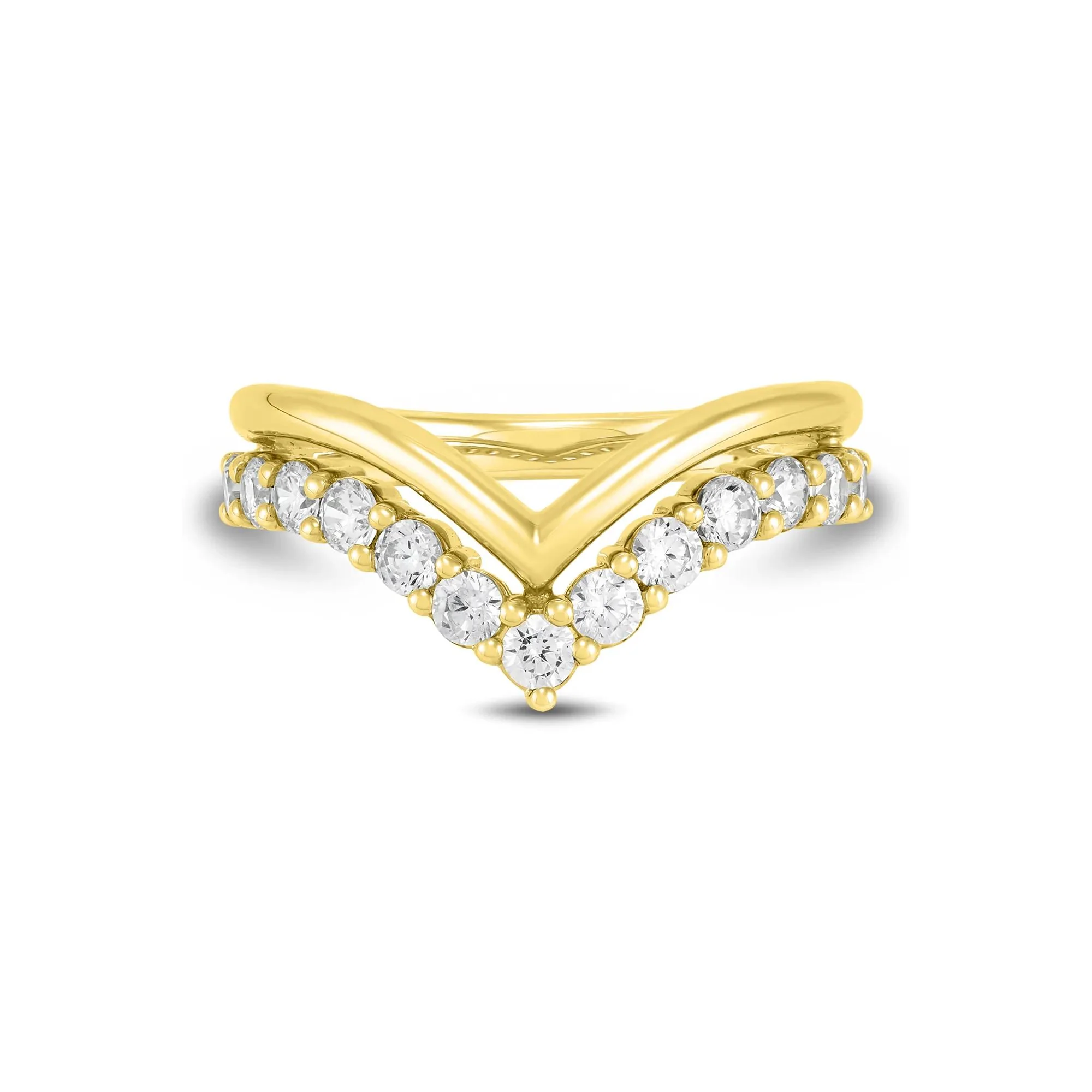 3/4 CT. Tw. Lab Grown Diamond Chevron Wedding Band Ring 14K Yellow Gold Round Brilliant Cut Size 7 1mm