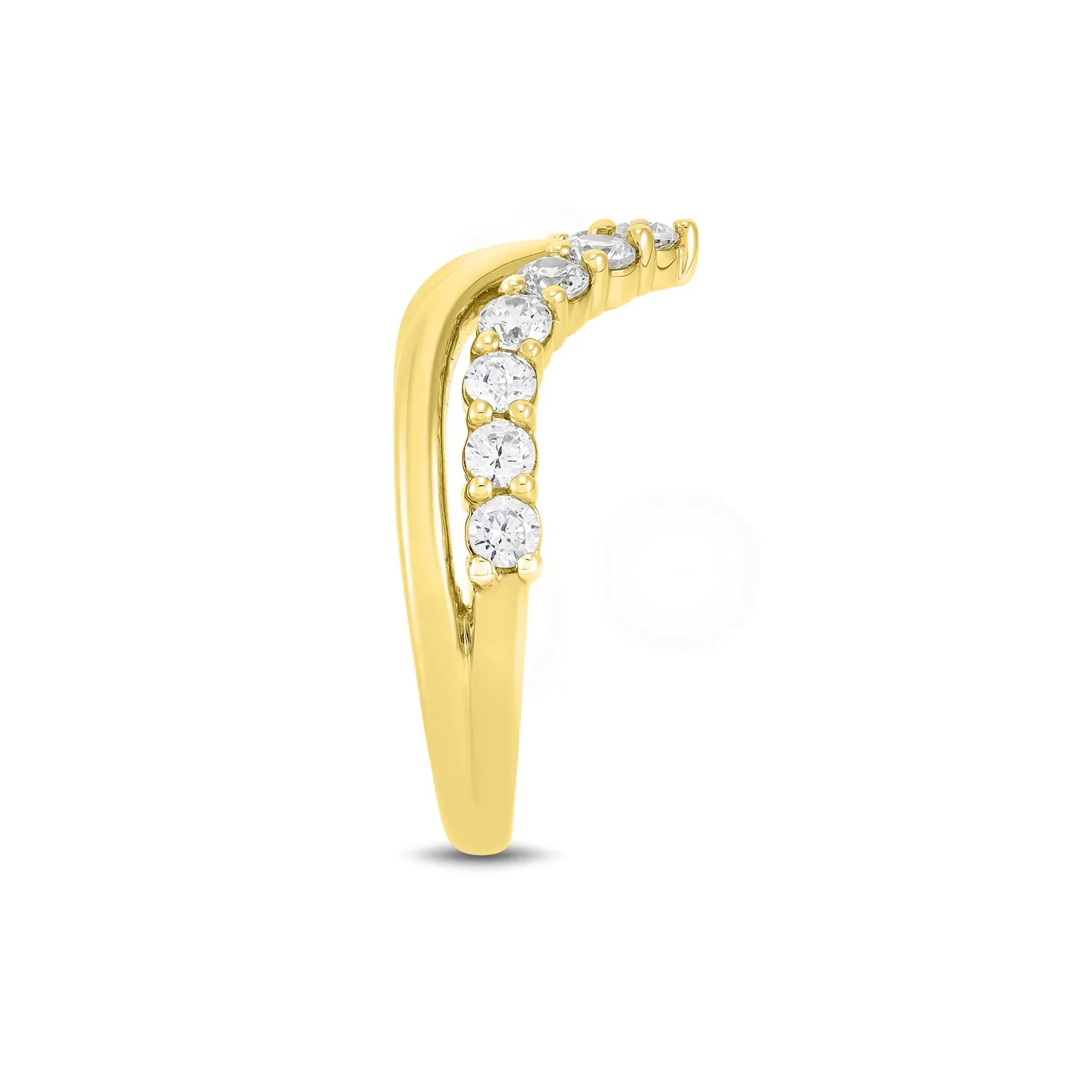 3/4 CT. Tw. Lab Grown Diamond Chevron Wedding Band Ring 14K Yellow Gold Round Brilliant Cut Size 8 1mm - Image 3