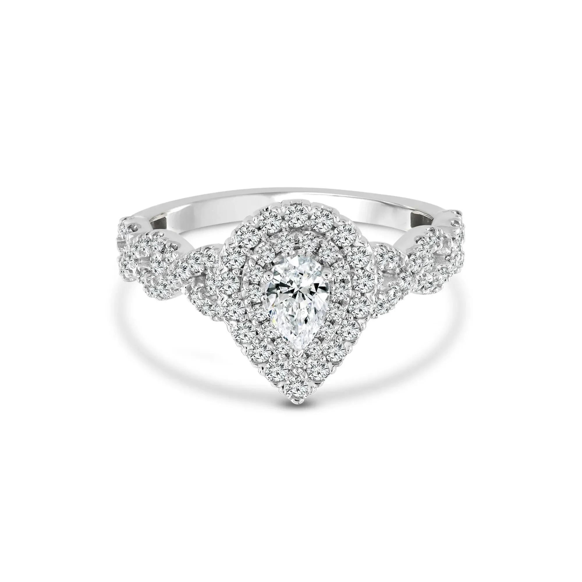 1 CT. Tw. Lab Grown Diamond Pear-Shaped Engagement Ring 10K White Gold Round Brilliant Cut Size 8 1mm