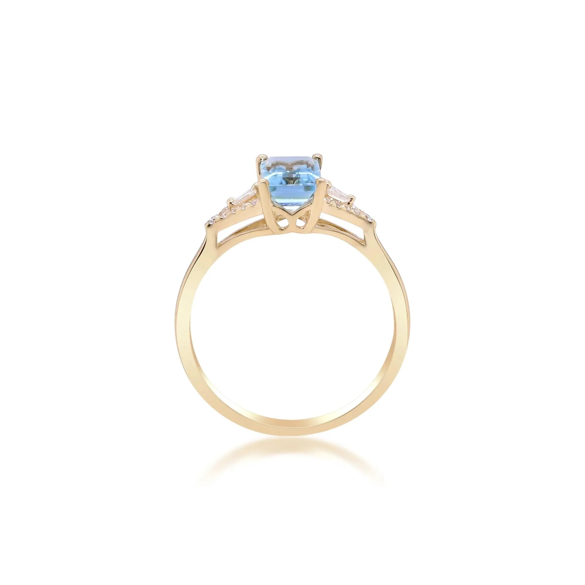 Aquamarine and Diamond Accent Ring 10K Yellow Gold Round Brilliant Cut Size 7.5 2mm - Image 2