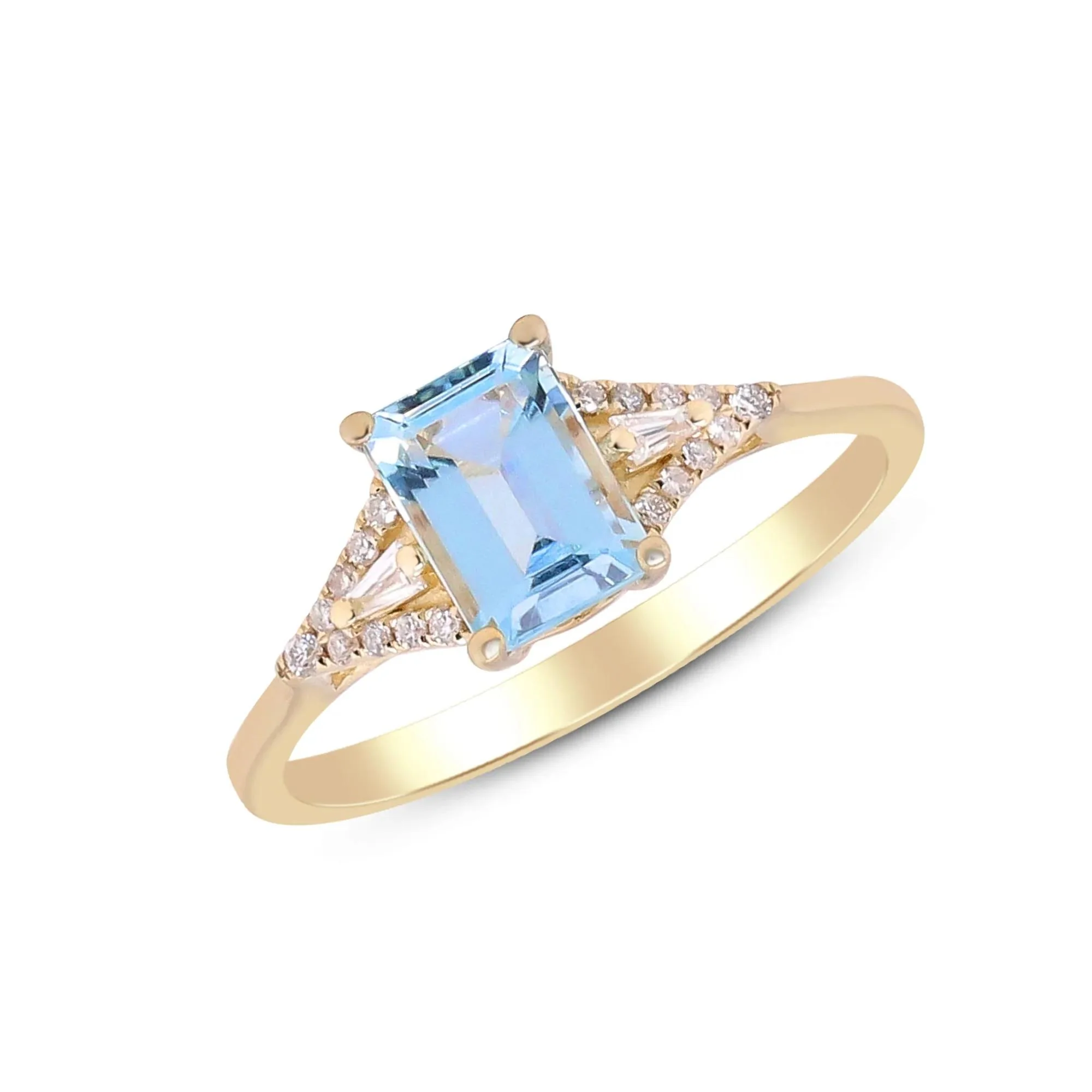 Aquamarine and Diamond Accent Ring 10K Yellow Gold Round Brilliant Cut Size 8 2mm - Image 4