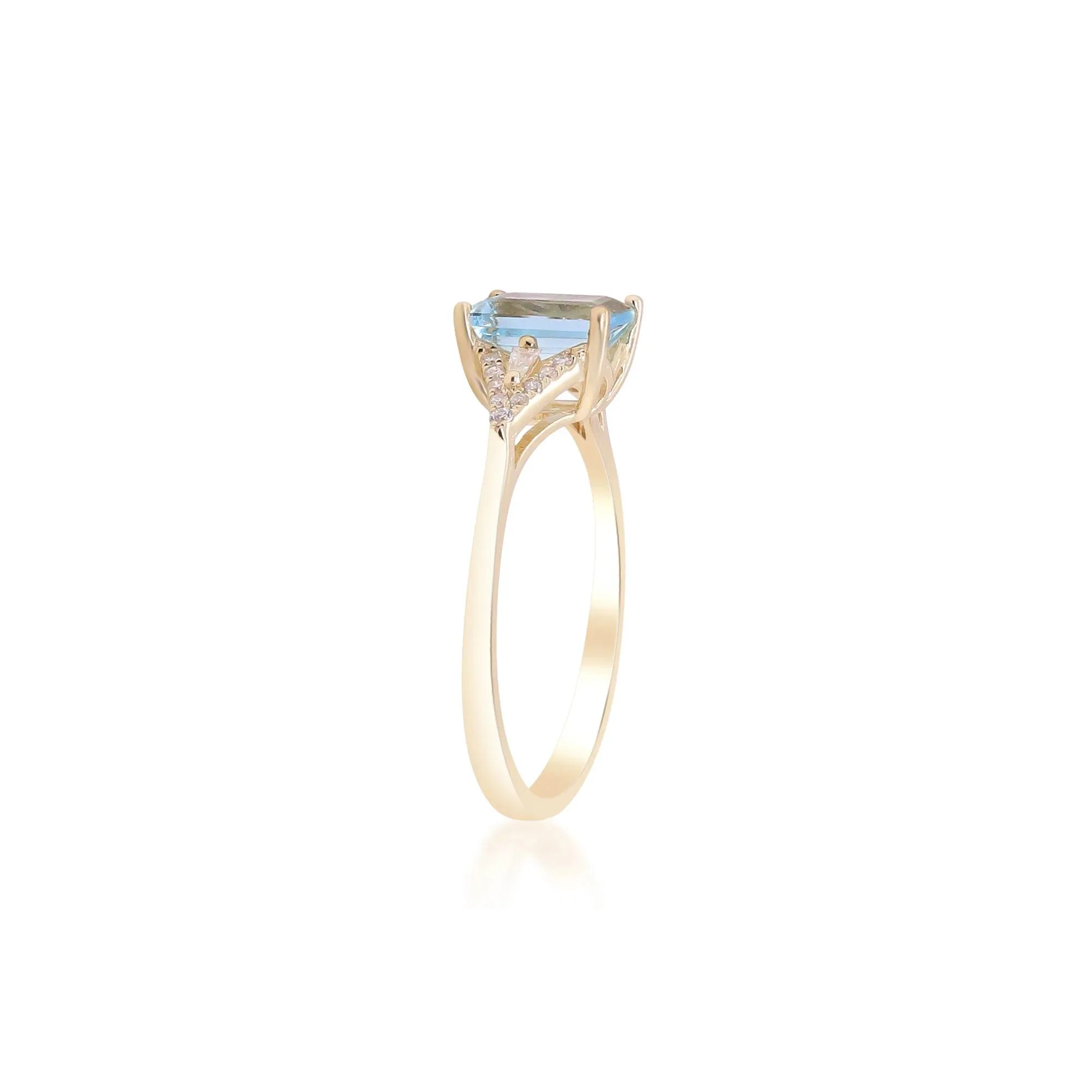 Aquamarine and Diamond Accent Ring 10K Yellow Gold Round Brilliant Cut Size 9 2mm - Image 3