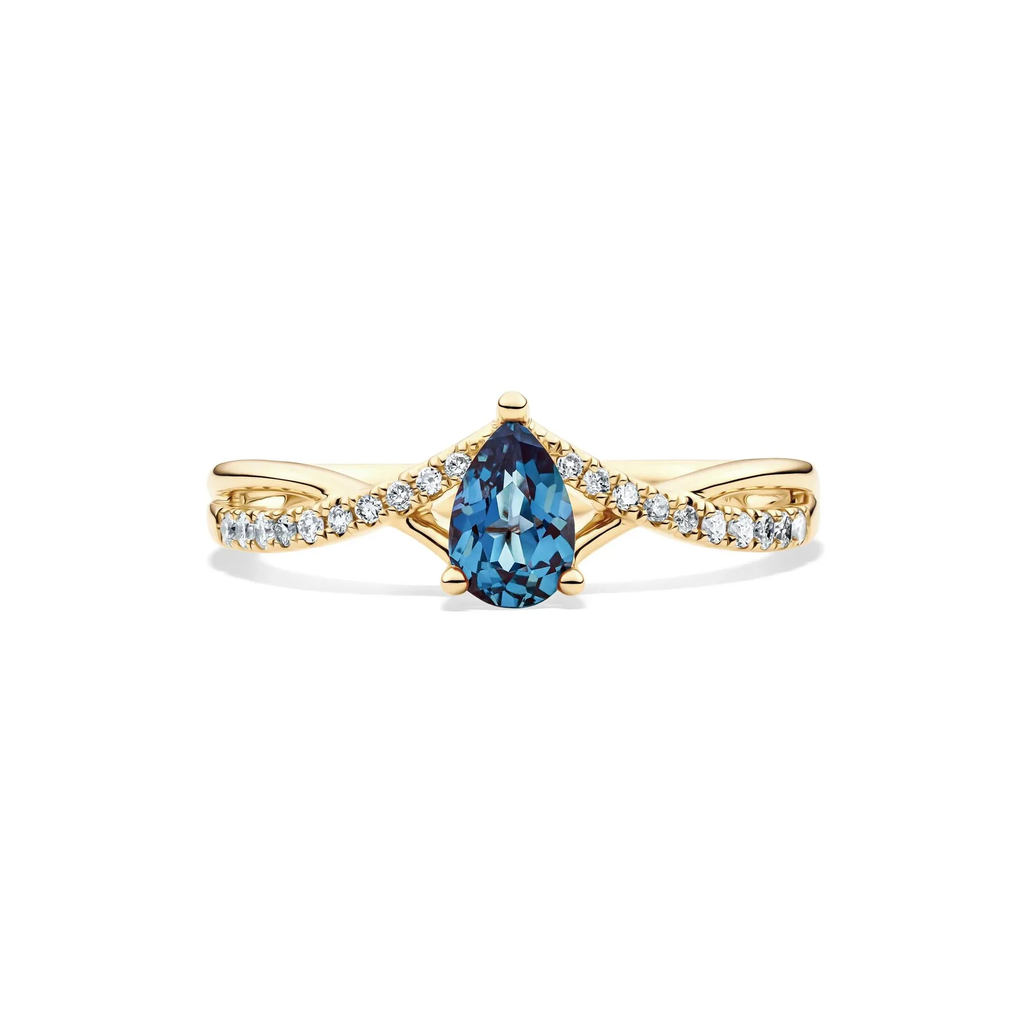 Lab-Created Alexandrite and Diamond Ring 10K Yellow Gold Ring Size 8 6mm