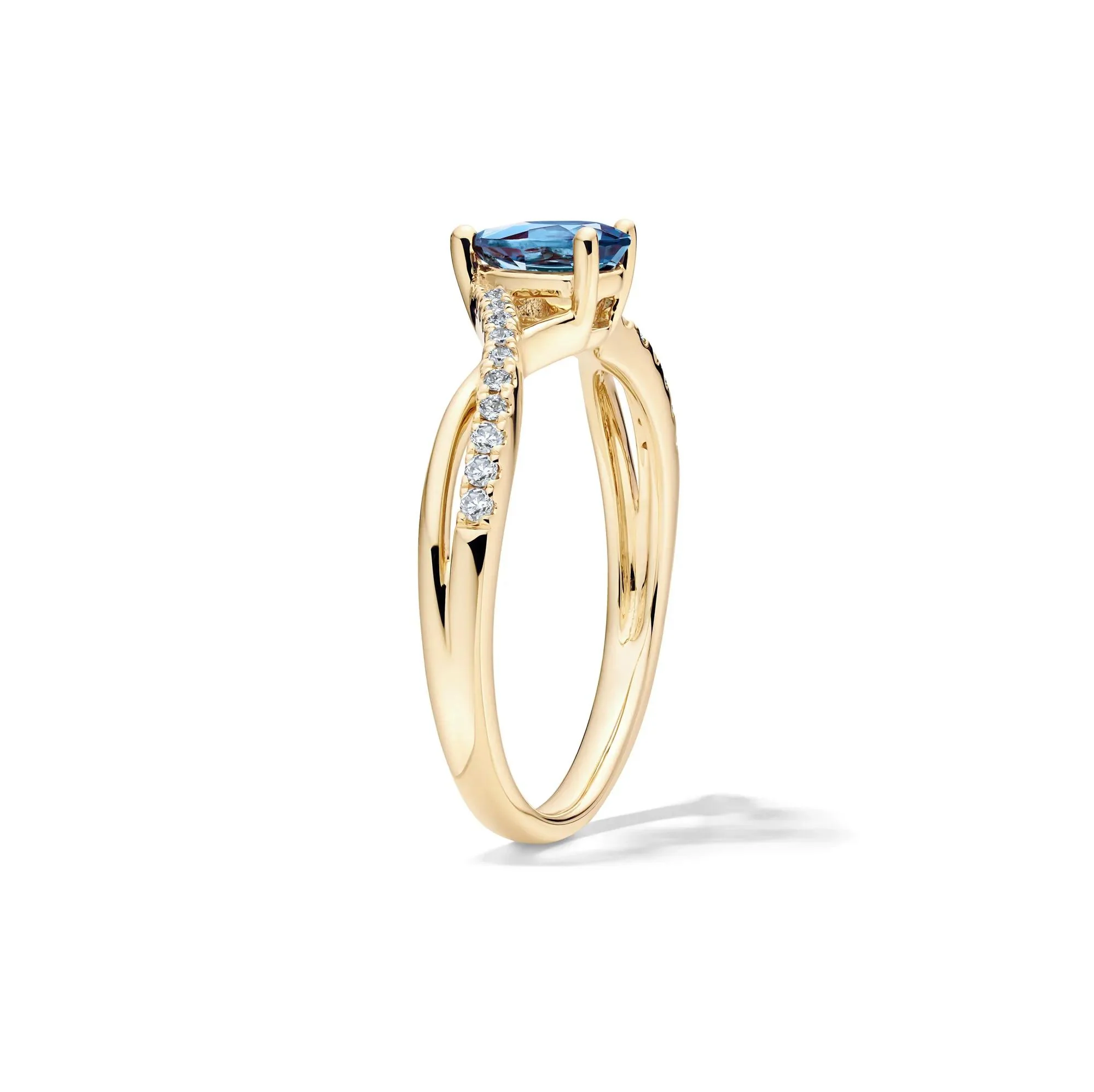 Lab-Created Alexandrite and Diamond Ring 10K Yellow Gold Ring Size 8 6mm - Image 3