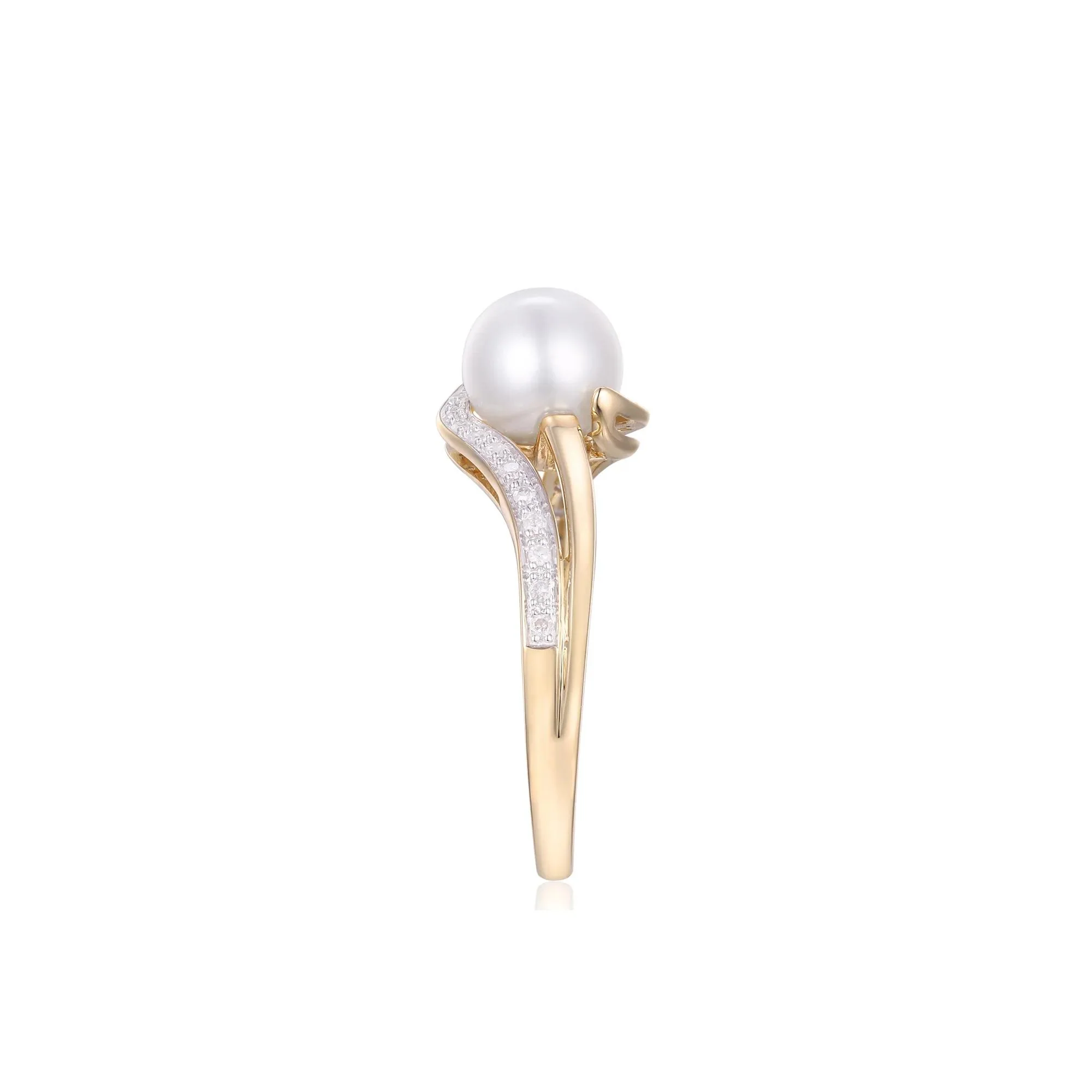 1/10 CT. Tw. Freshwater Cultured Pearl and Diamond Ring 10K Yellow Gold Size 7 - Image 3