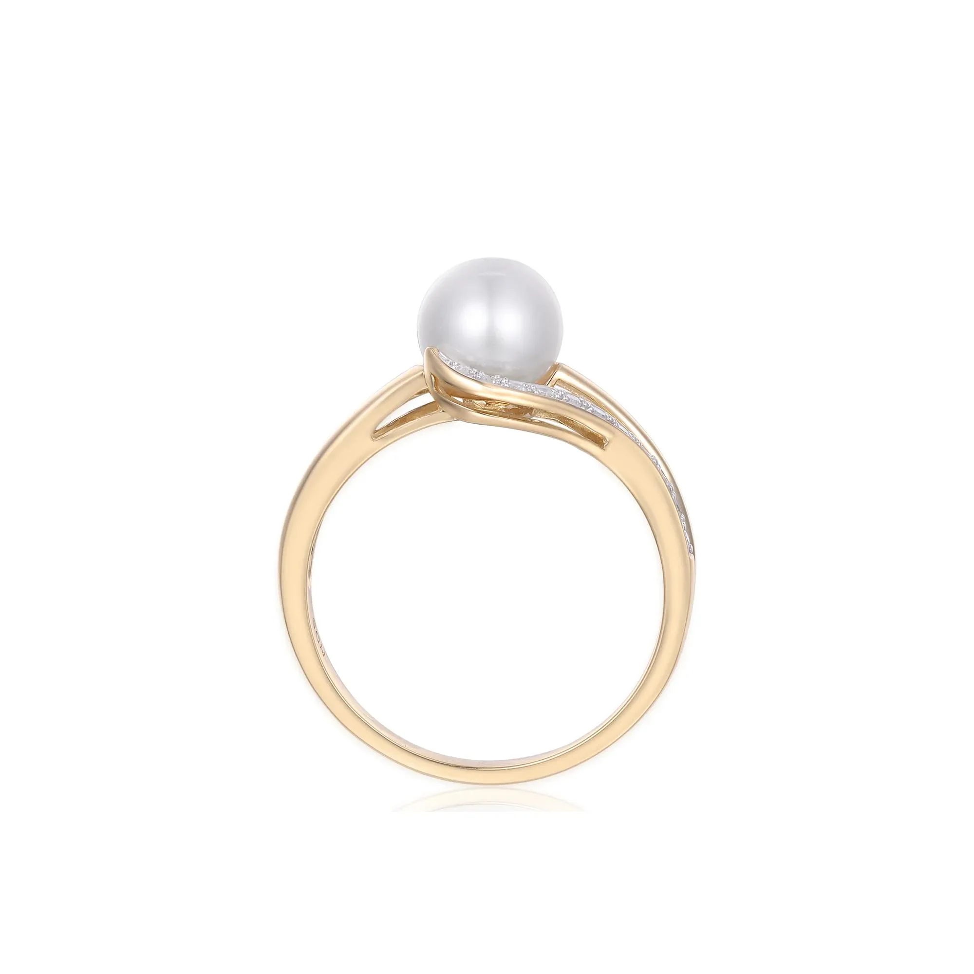1/10 CT. Tw. Freshwater Cultured Pearl and Diamond Ring 10K Yellow Gold Size 8 - Image 2