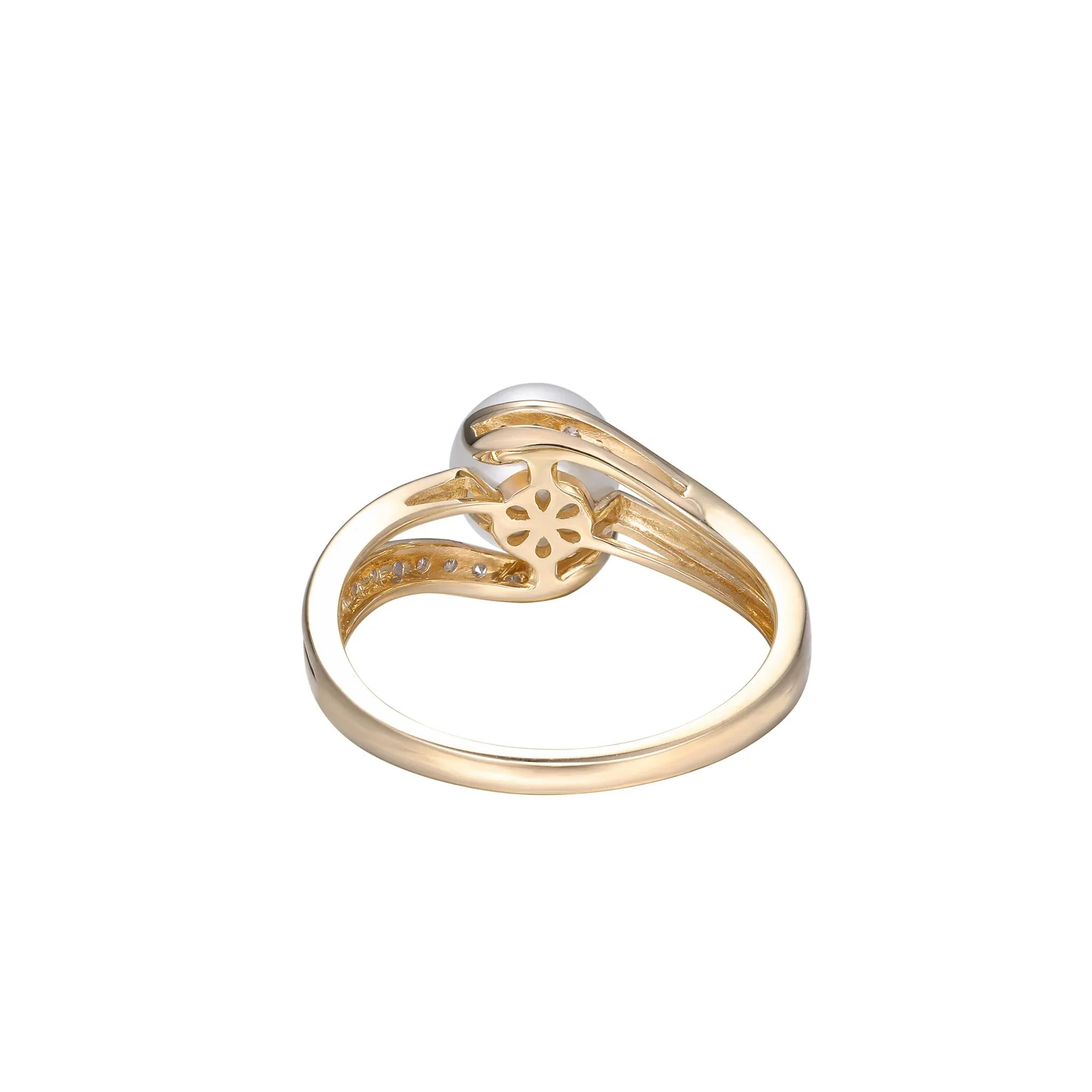 1/10 CT. Tw. Freshwater Cultured Pearl and Diamond Ring 10K Yellow Gold Size 8.5 - Image 4