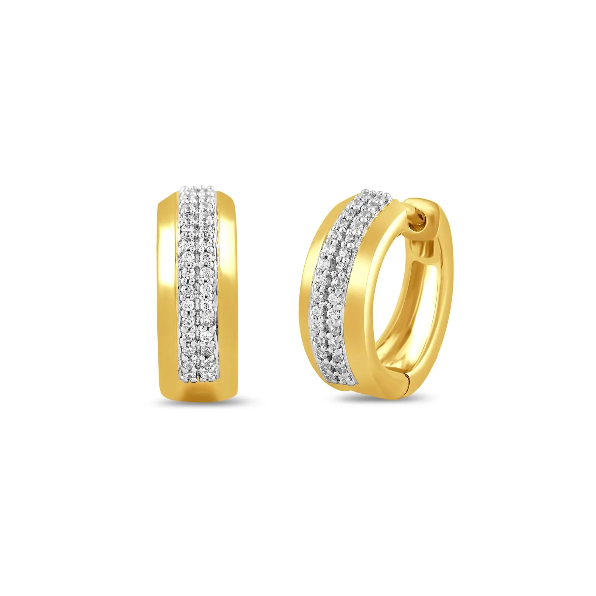 1/7 CT. Tw. Diamond Two-Row Hoop Earrings 10K Yellow Gold Size 4.70mm