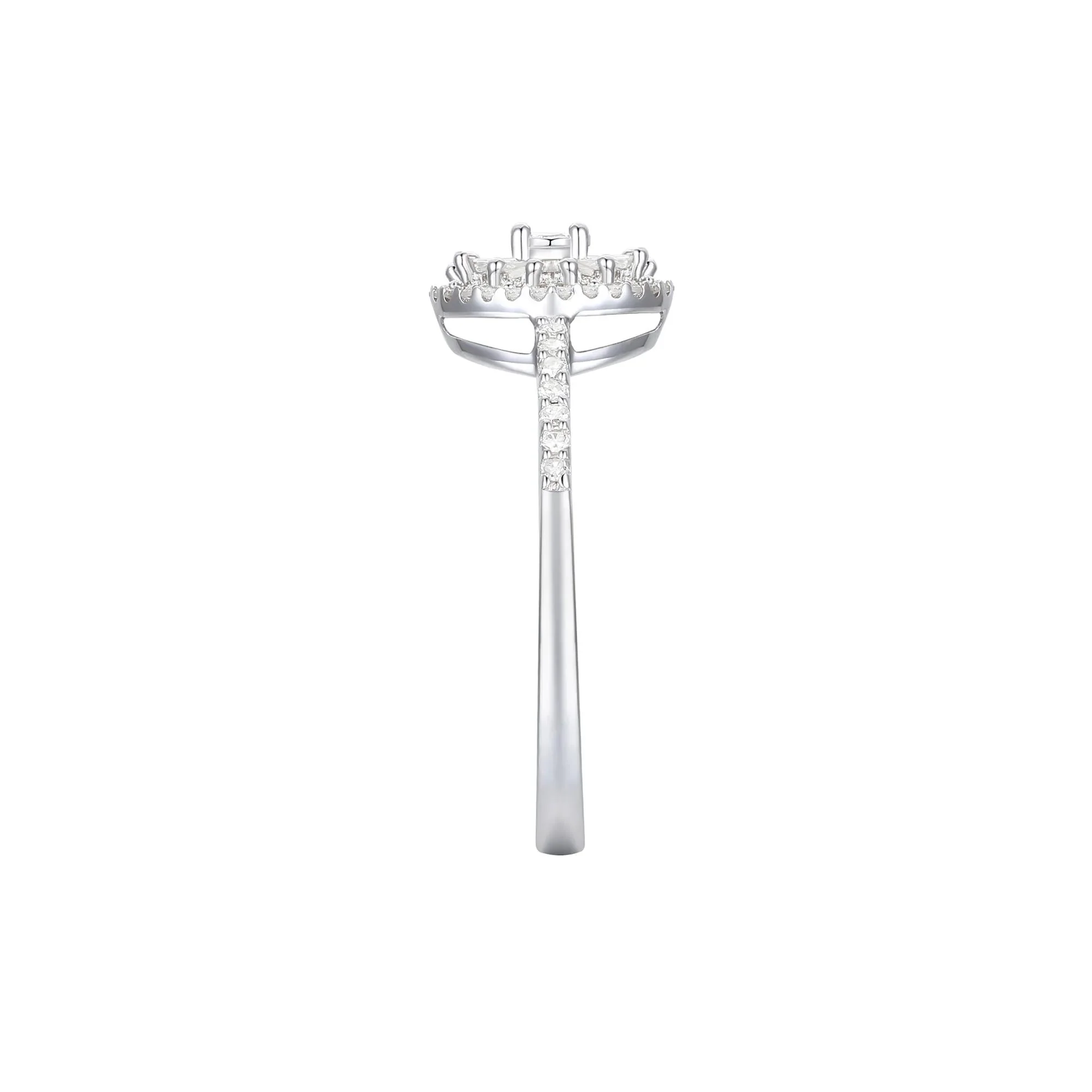 1/3 CT. Tw. Round and Baguette Diamond Halo Promise Ring .925 Sterling Silver White Size 7 1mm - Image 3