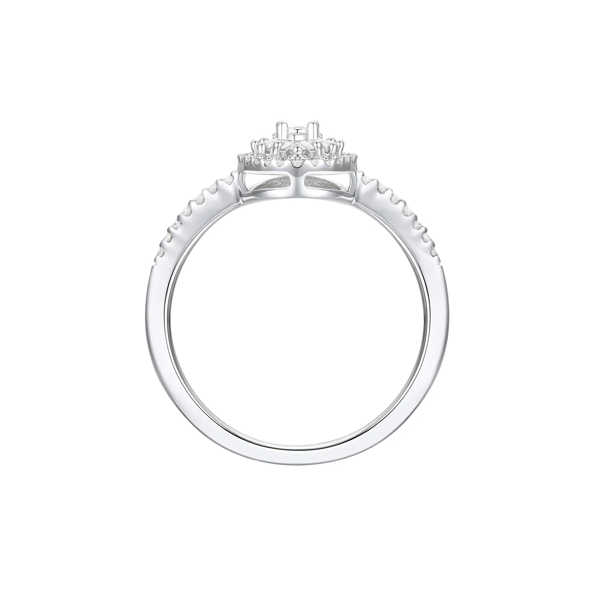 1/3 CT. Tw. Round and Baguette Diamond Halo Promise Ring .925 Sterling Silver White Size 8 1mm - Image 2