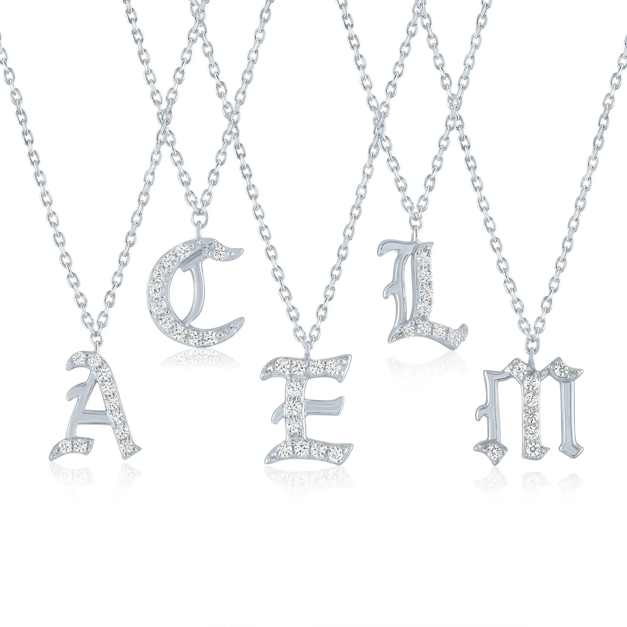 Diamond Accent Gothic Script D Initial Pendant Necklace .925 Sterling Silver White Size 18" - Image 2
