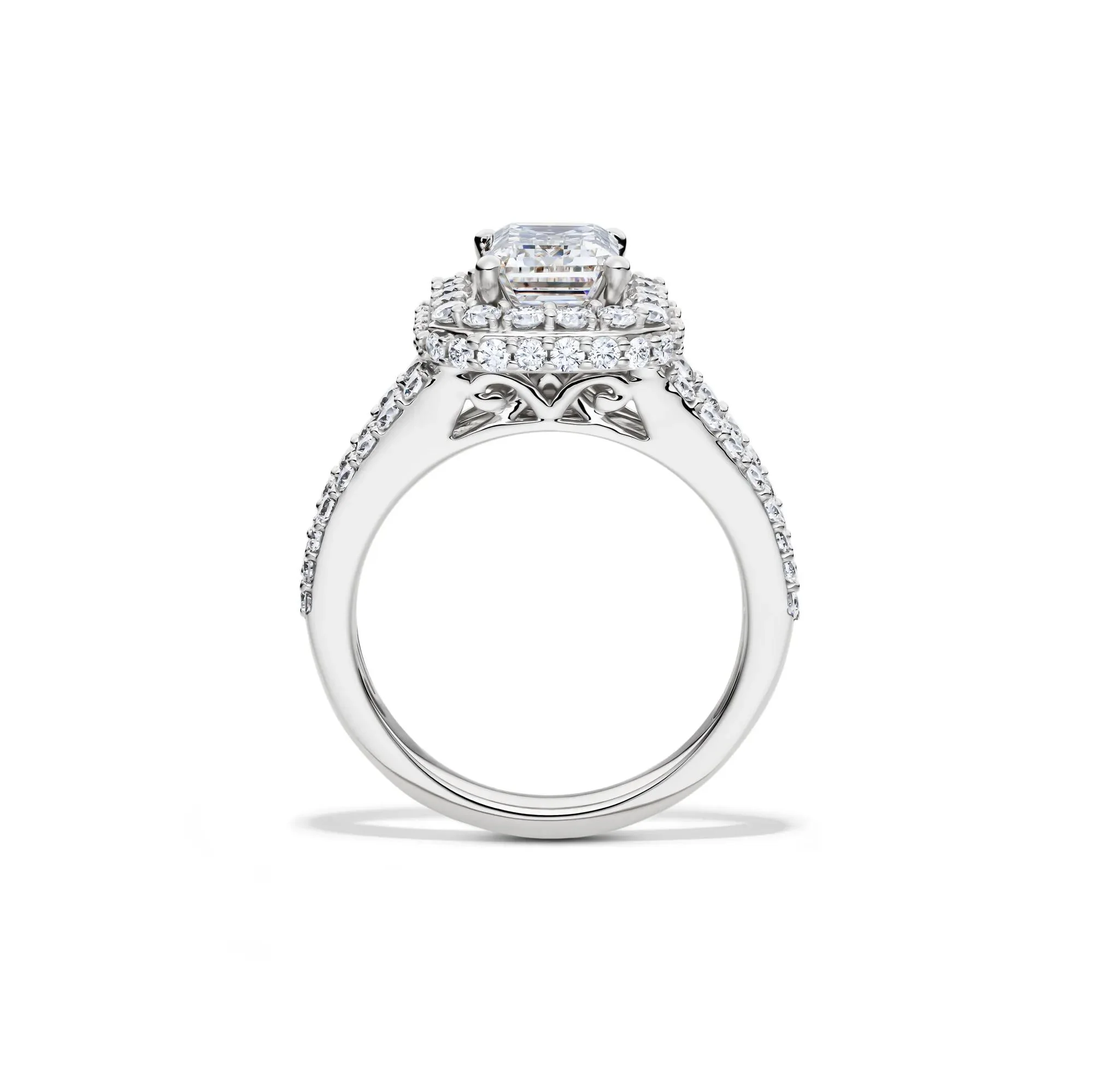 4 CT. Tw. Lab Grown Diamond Emerald-Cut Halo Engagement Ring 14K White Gold Size 6.5 - Image 2