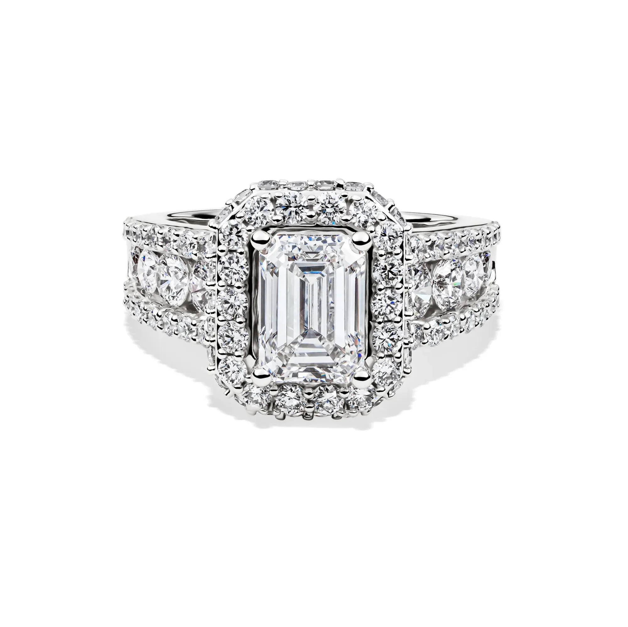 4 CT. Tw. Lab Grown Diamond Emerald-Cut Halo Engagement Ring 14K White Gold Size 7