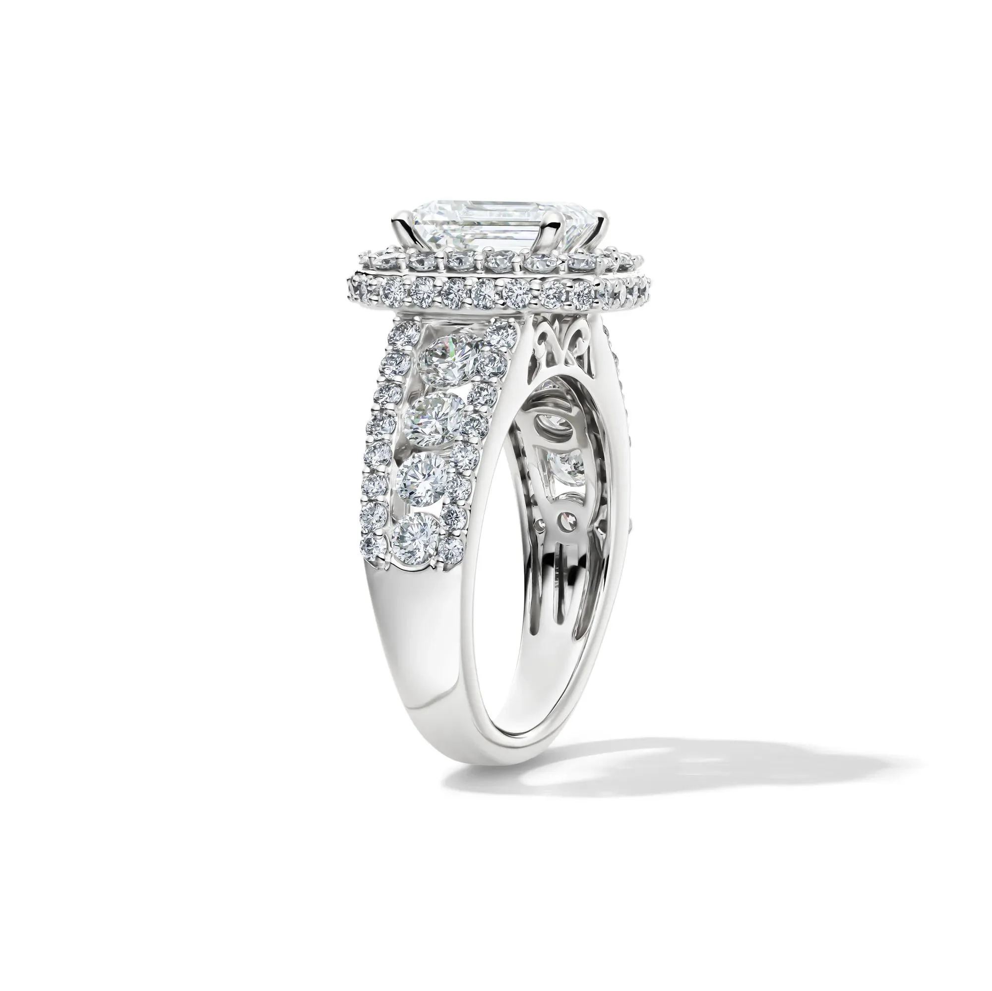 4 CT. Tw. Lab Grown Diamond Emerald-Cut Halo Engagement Ring 14K White Gold Size 8 - Image 3