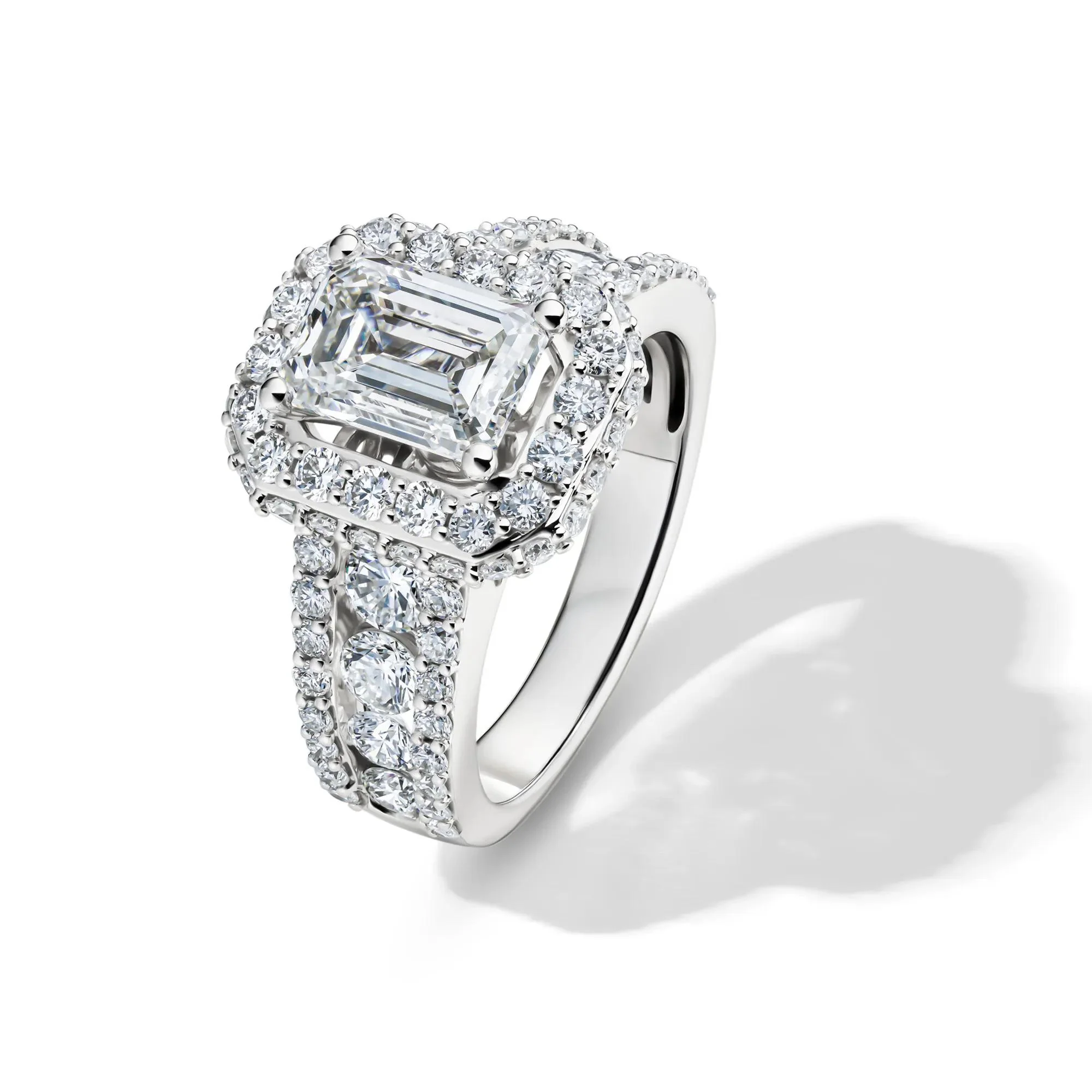 4 CT. Tw. Lab Grown Diamond Emerald-Cut Halo Engagement Ring 14K White Gold Size 9 - Image 4