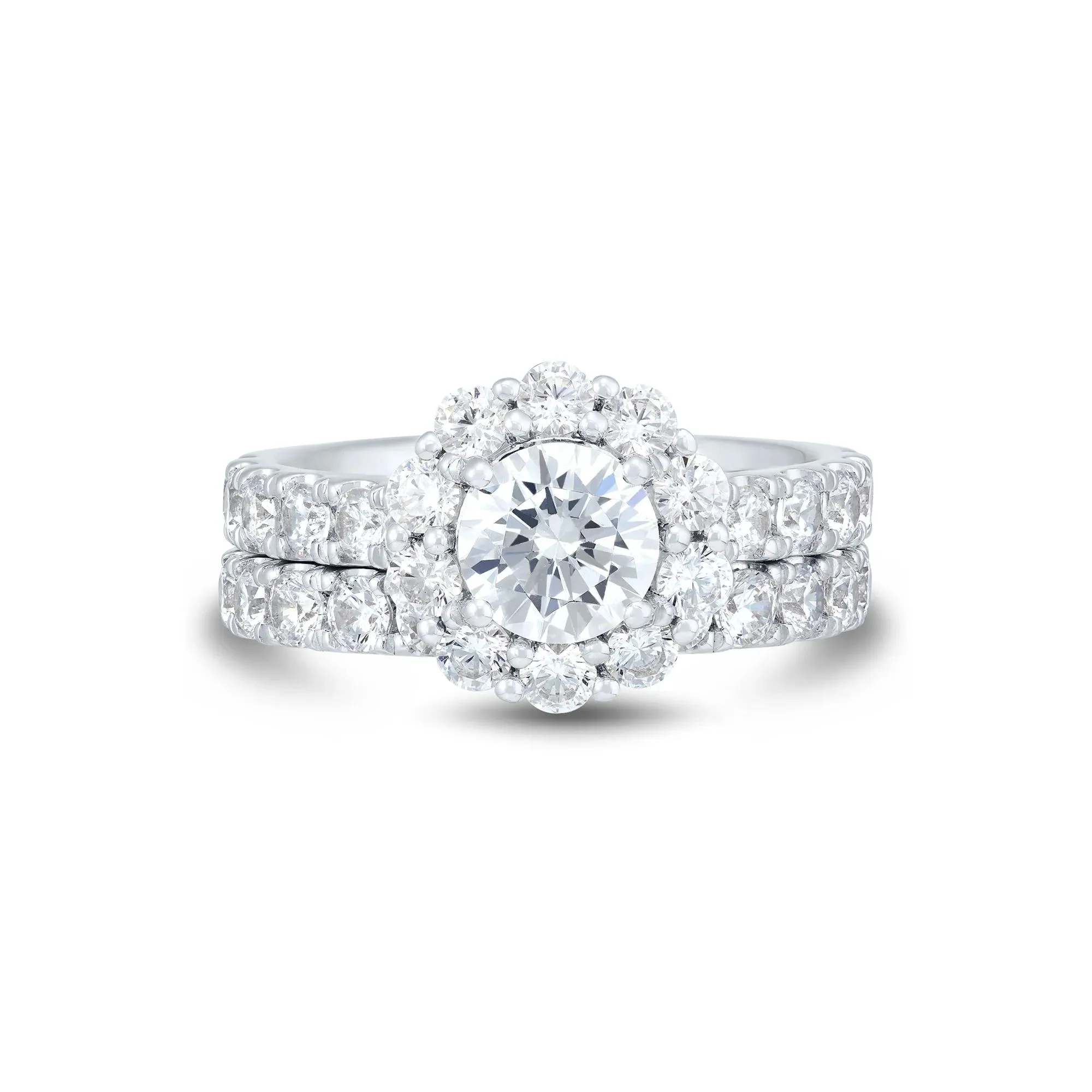 3 CT. Tw. Lab Grown Diamond Round Halo Bridal Set 14K White Gold Ring Round Brilliant Cut Size 6.5 1mm - Image 2