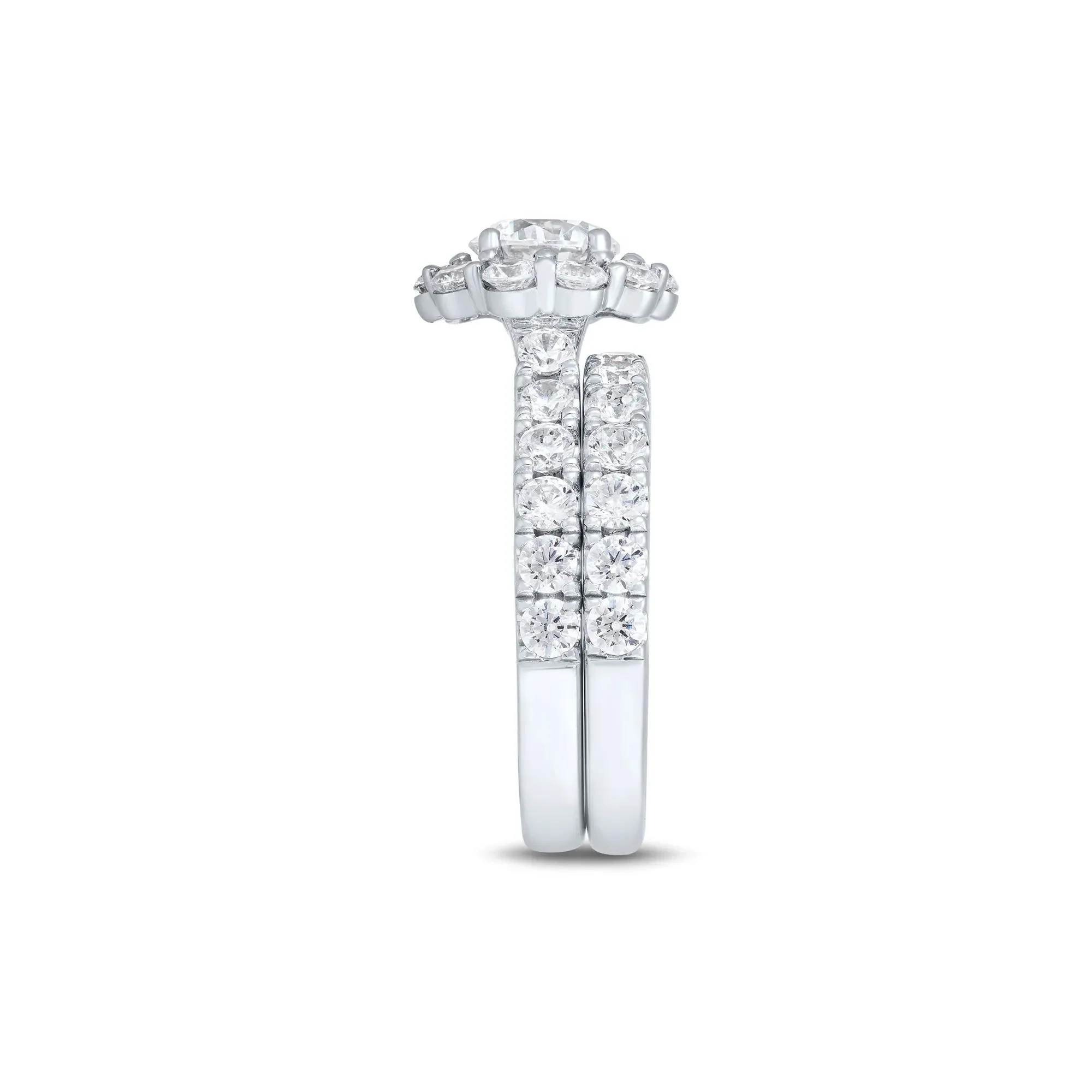 3 CT. Tw. Lab Grown Diamond Round Halo Bridal Set 14K White Gold Ring Round Brilliant Cut Size 6.5 1mm - Image 4