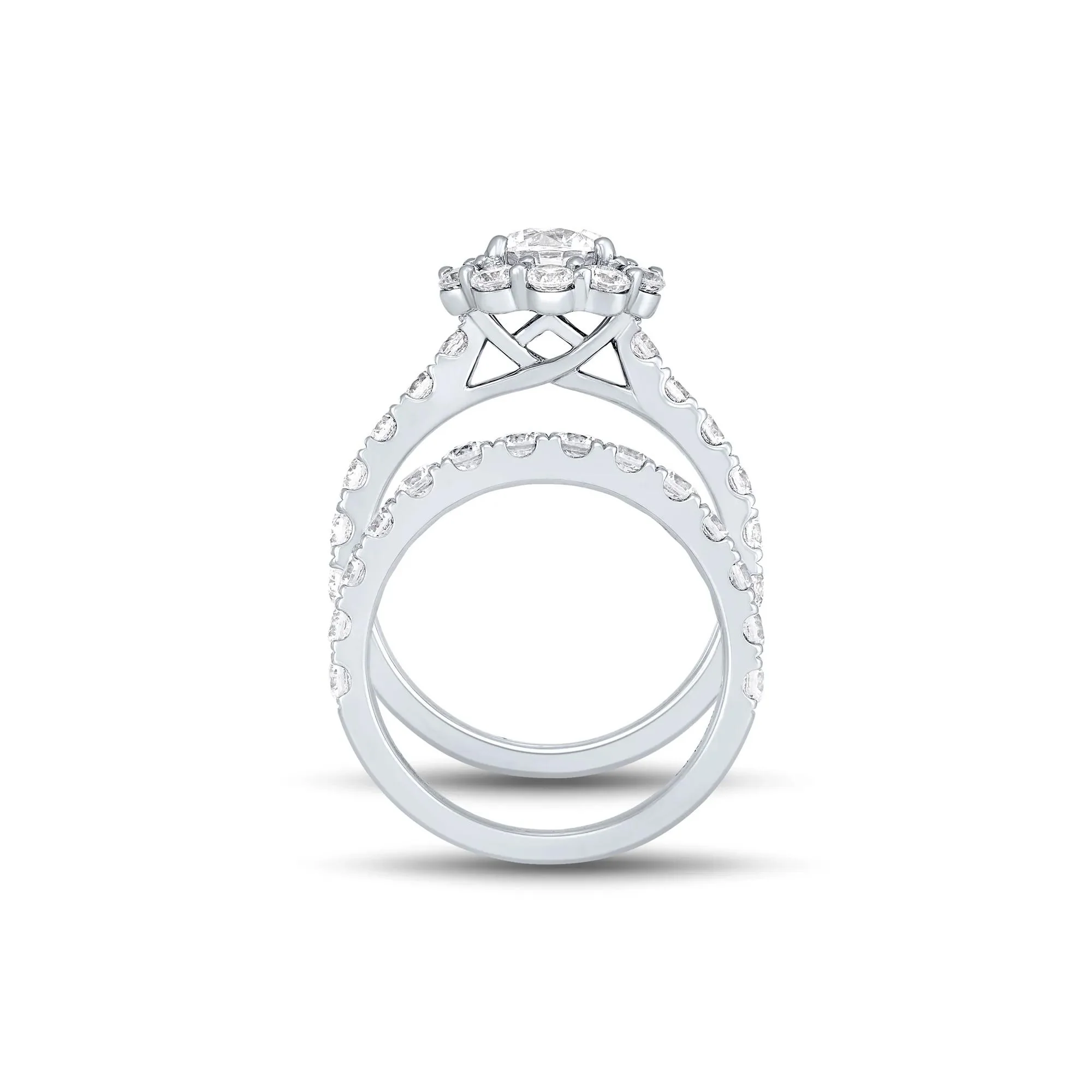 3 CT. Tw. Lab Grown Diamond Round Halo Bridal Set 14K White Gold Ring Round Brilliant Cut Size 7.5 1mm - Image 3