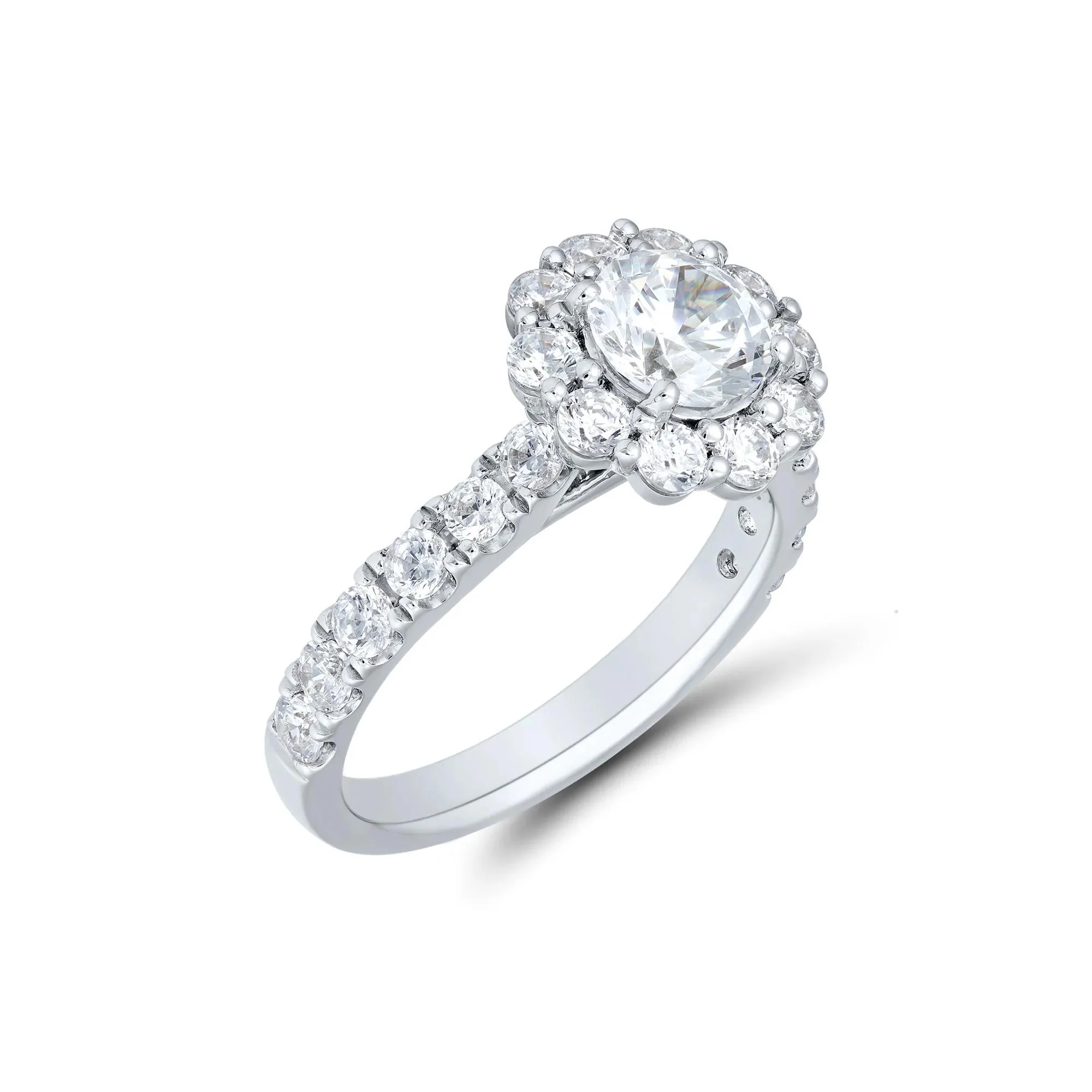 3 CT. Tw. Lab Grown Diamond Round Halo Bridal Set 14K White Gold Ring Round Brilliant Cut Size 8 1mm - Image 5