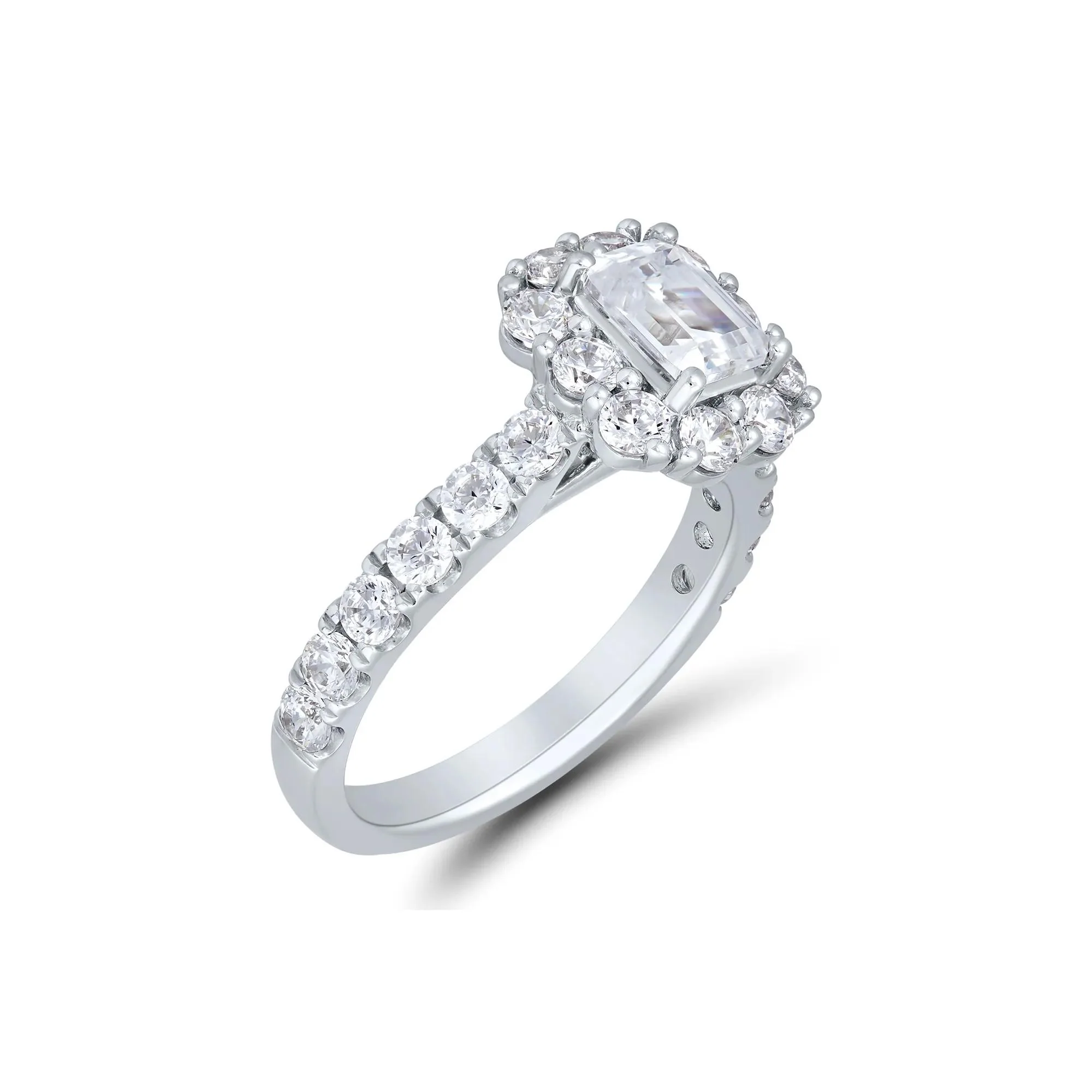 3 CT. Tw. Lab Grown Diamond Emerald-Cut Bridal Set 14K White Gold Ring Round Brilliant Cut Size 8 1mm - Image 5