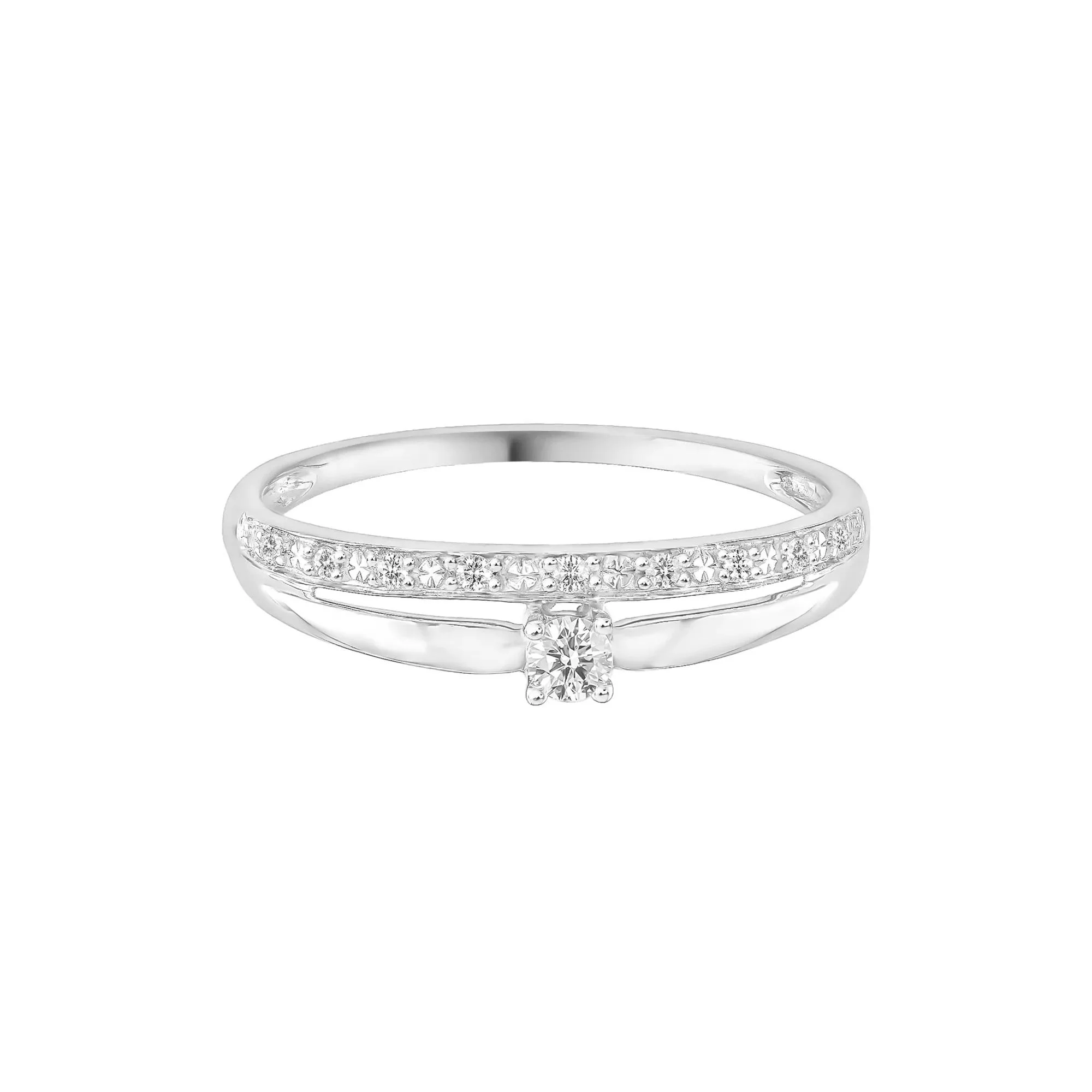 1/10 CT. Tw. Diamond Two-Row Stack Band Ring 10K White Gold Round Brilliant Cut Size 6 4mm
