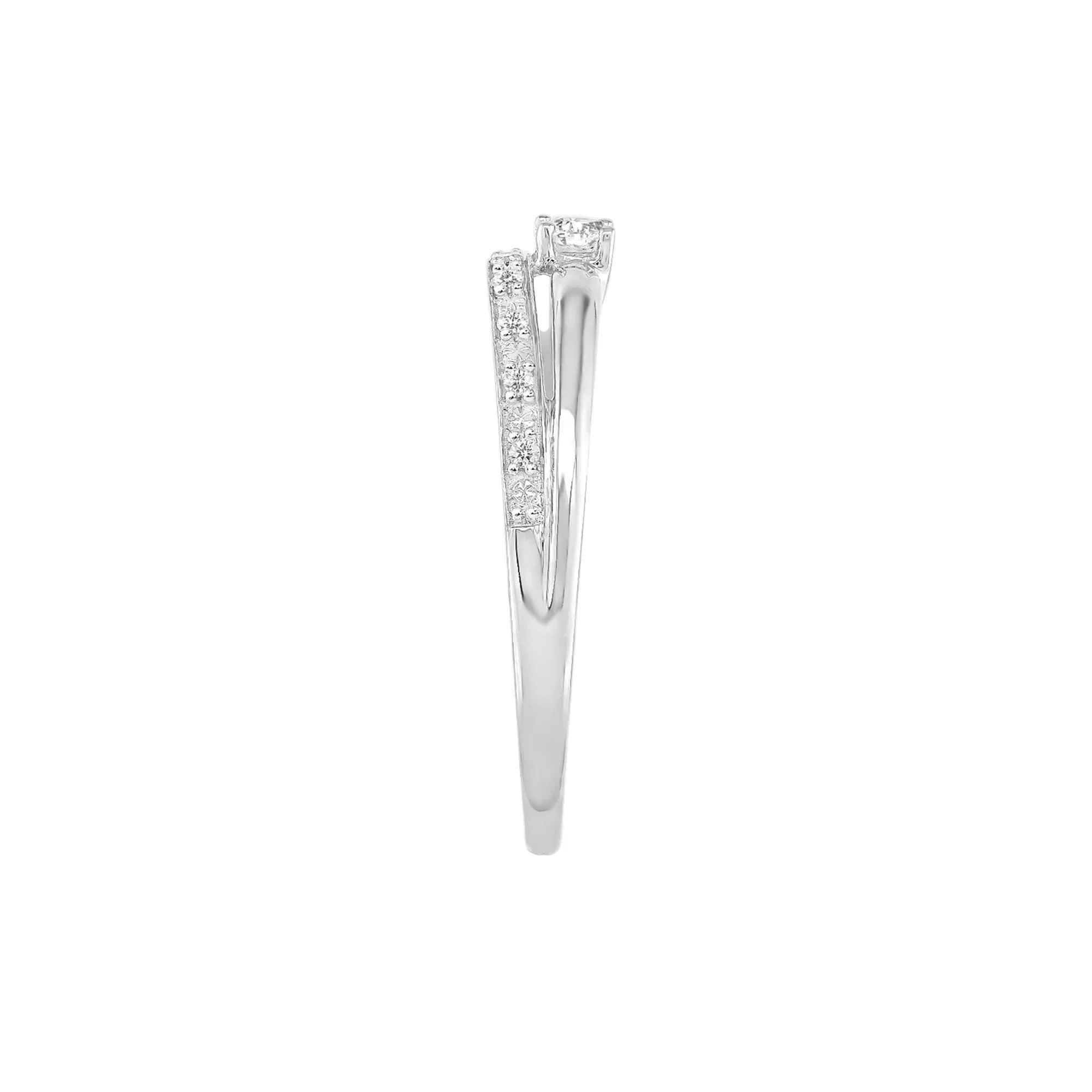 1/10 CT. Tw. Diamond Two-Row Stack Band Ring 10K White Gold Round Brilliant Cut Size 7.5 4mm - Image 3