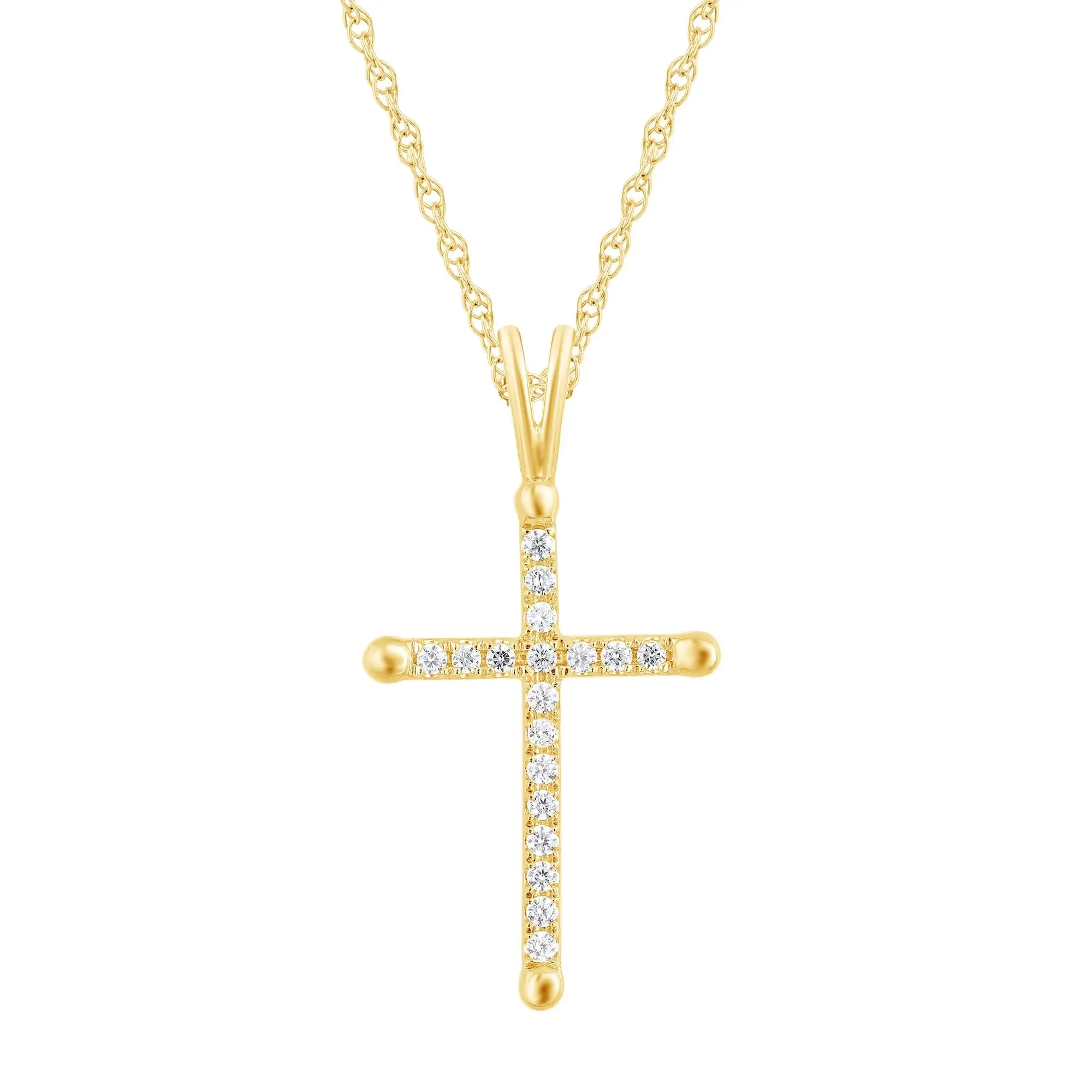 1/8 CT. Tw. Diamond Tipped Cross Pendant Necklace 10K Yellow Gold Size 18"