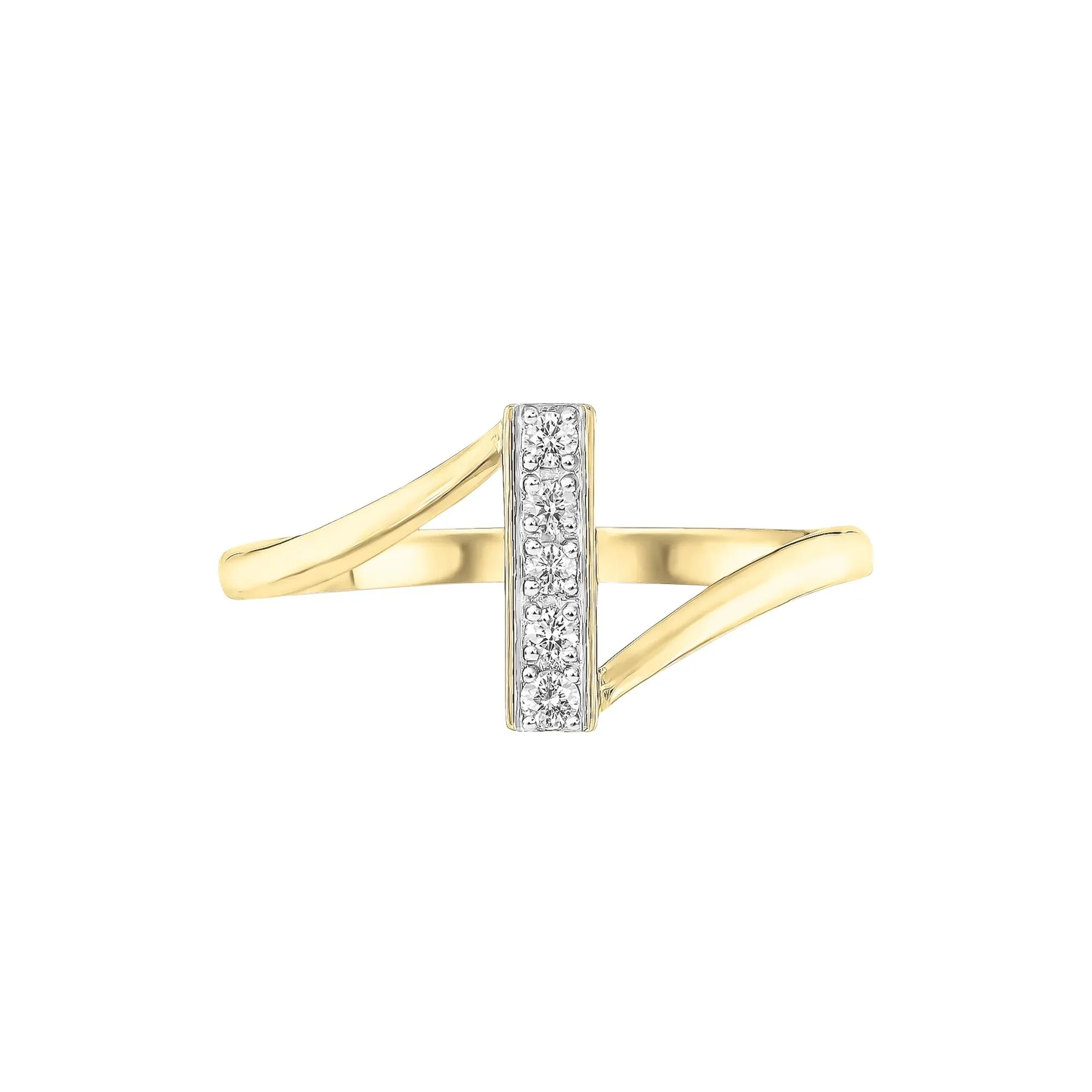 Diamond Accent Bypass Bar Ring 10K Yellow Gold Round Brilliant Cut Size 6 4mm