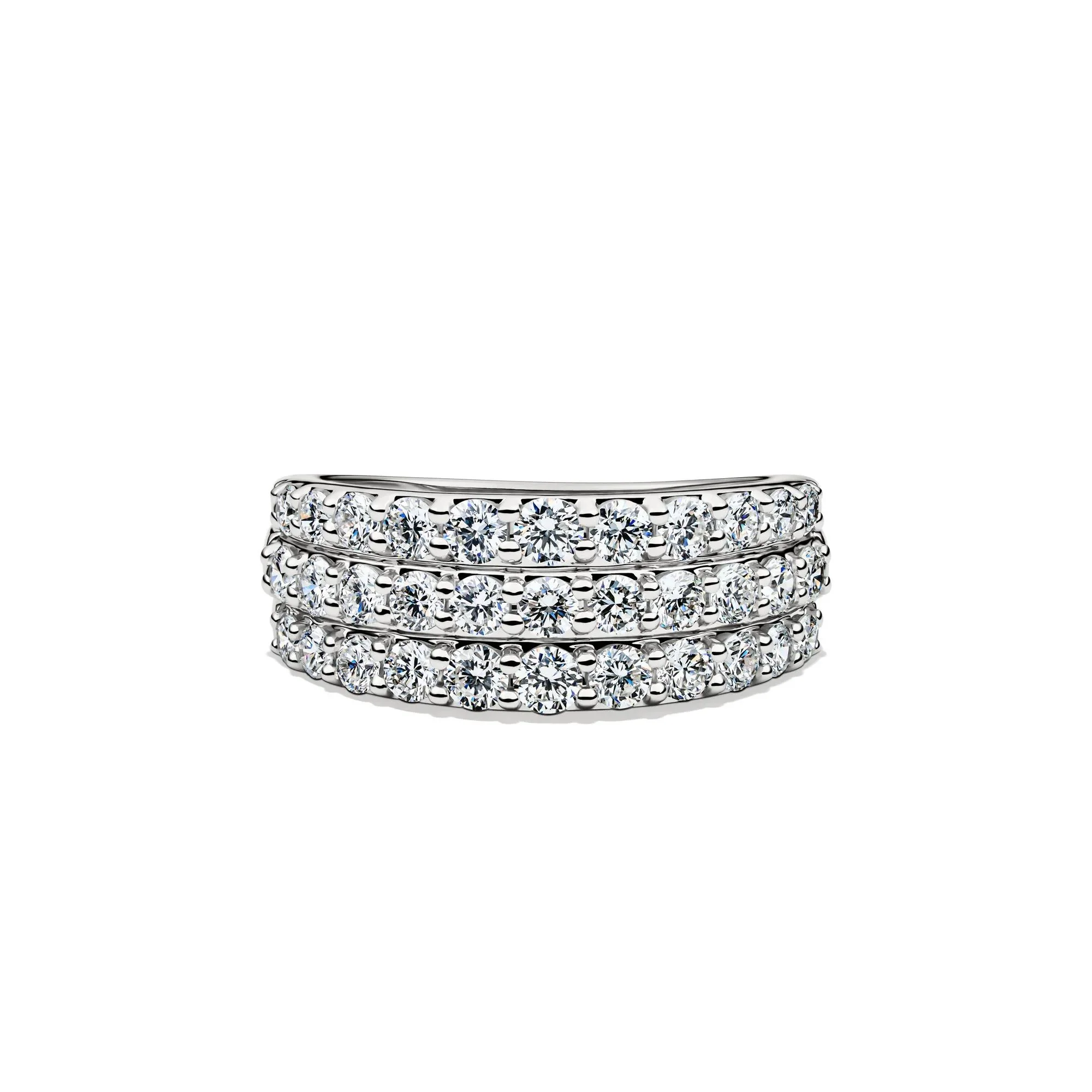 1/2 CT. Tw. Lab Grown Diamond Three-Row Band Ring 10K White Gold Round Brilliant Cut Size 6 8mm