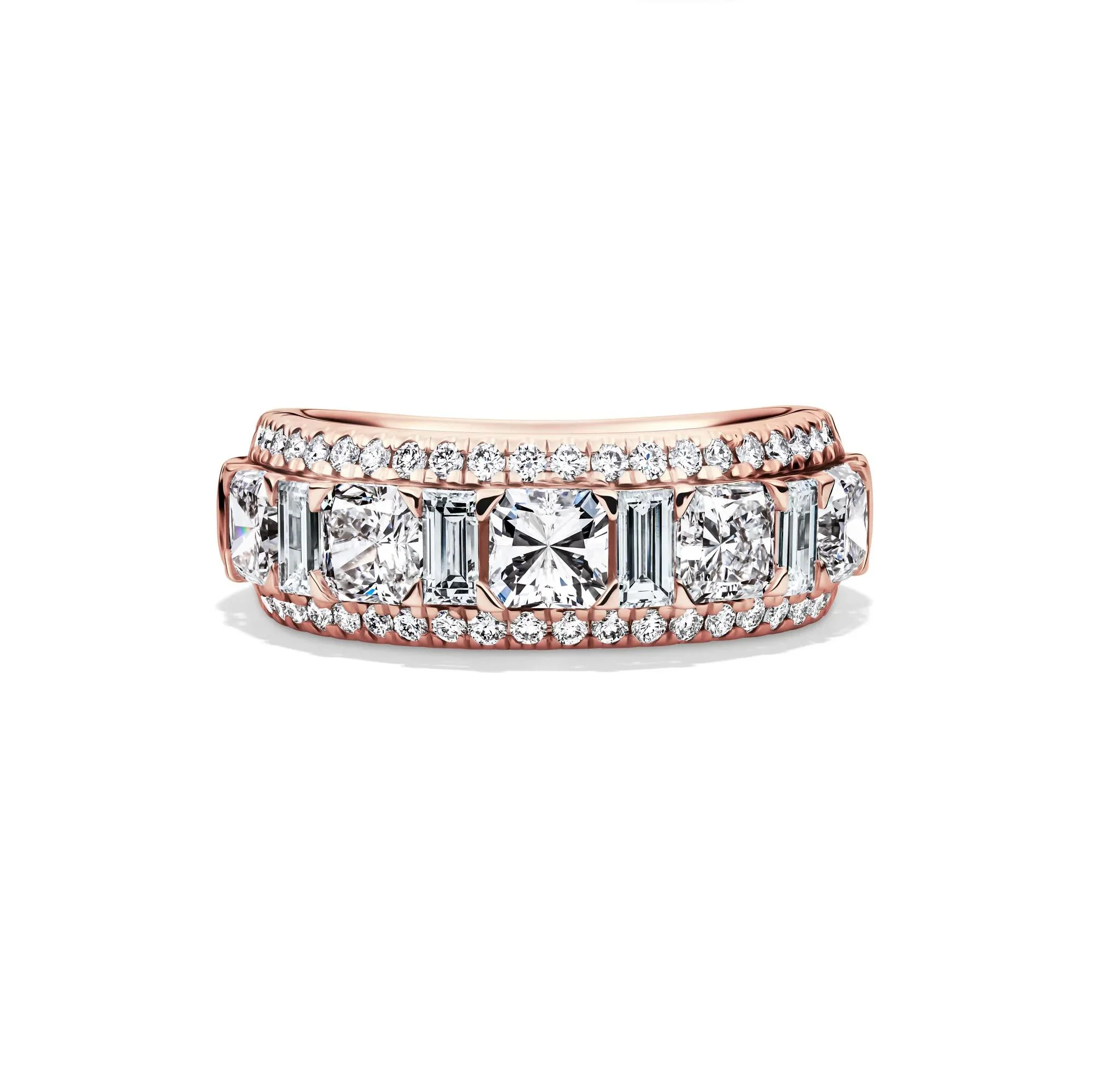 3 CT. Tw. Lab Grown Diamond Multi-Row Anniversary Band Ring 14K Rose Gold Size 7 7mm