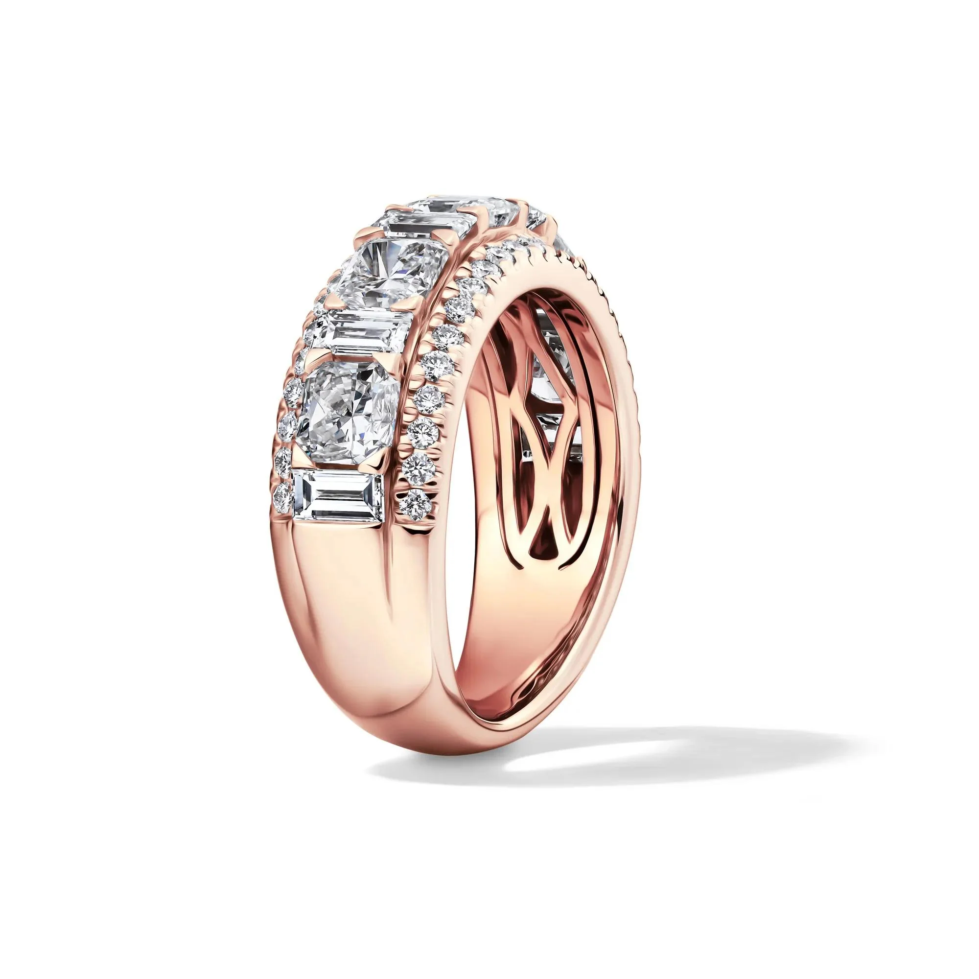 3 CT. Tw. Lab Grown Diamond Multi-Row Anniversary Band Ring 14K Rose Gold Size 9 7mm - Image 3