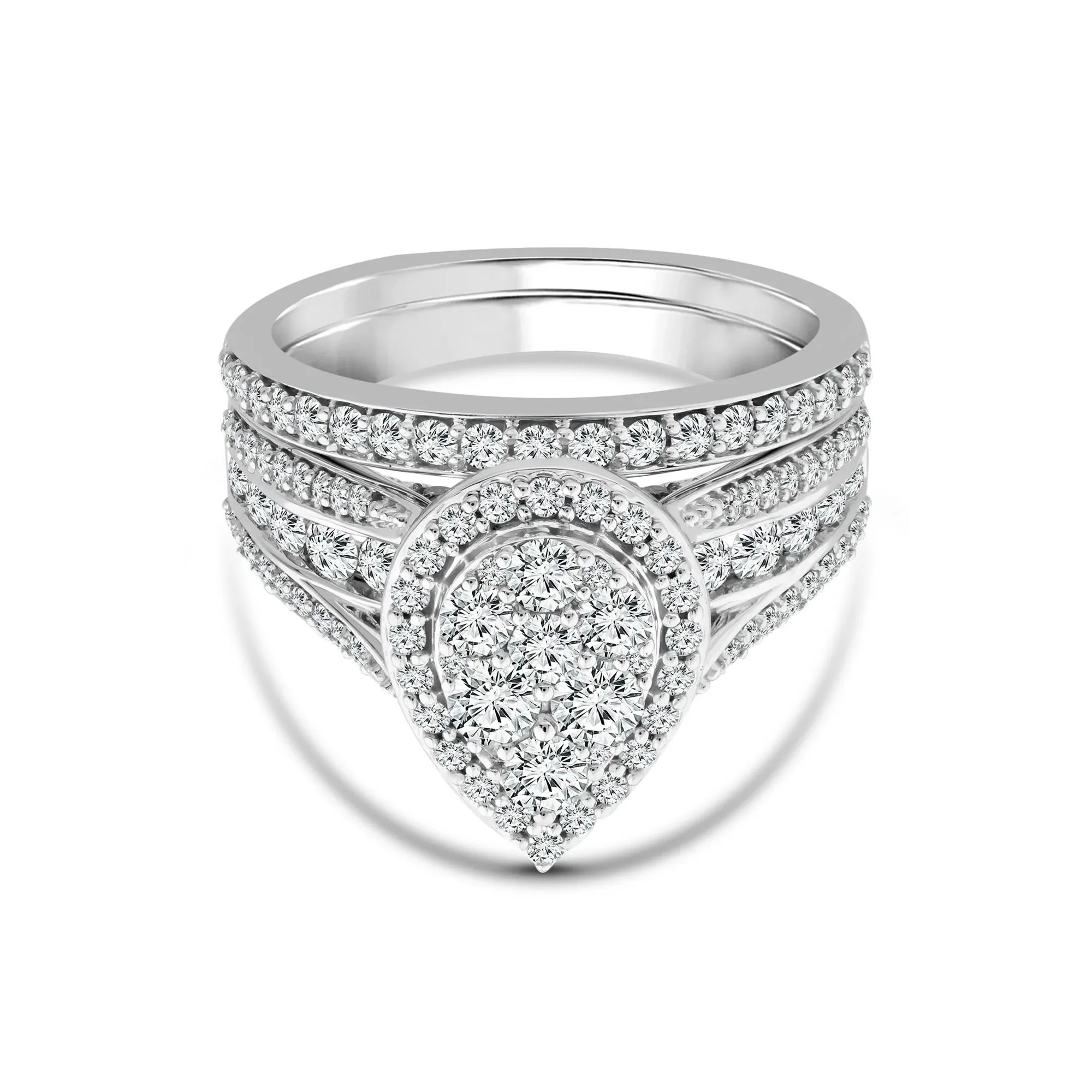 1/2 CT. Tw. Pear-Shaped Diamond Engagement Ring Set 10K White Gold Round Brilliant Cut Size 6.5 2mm