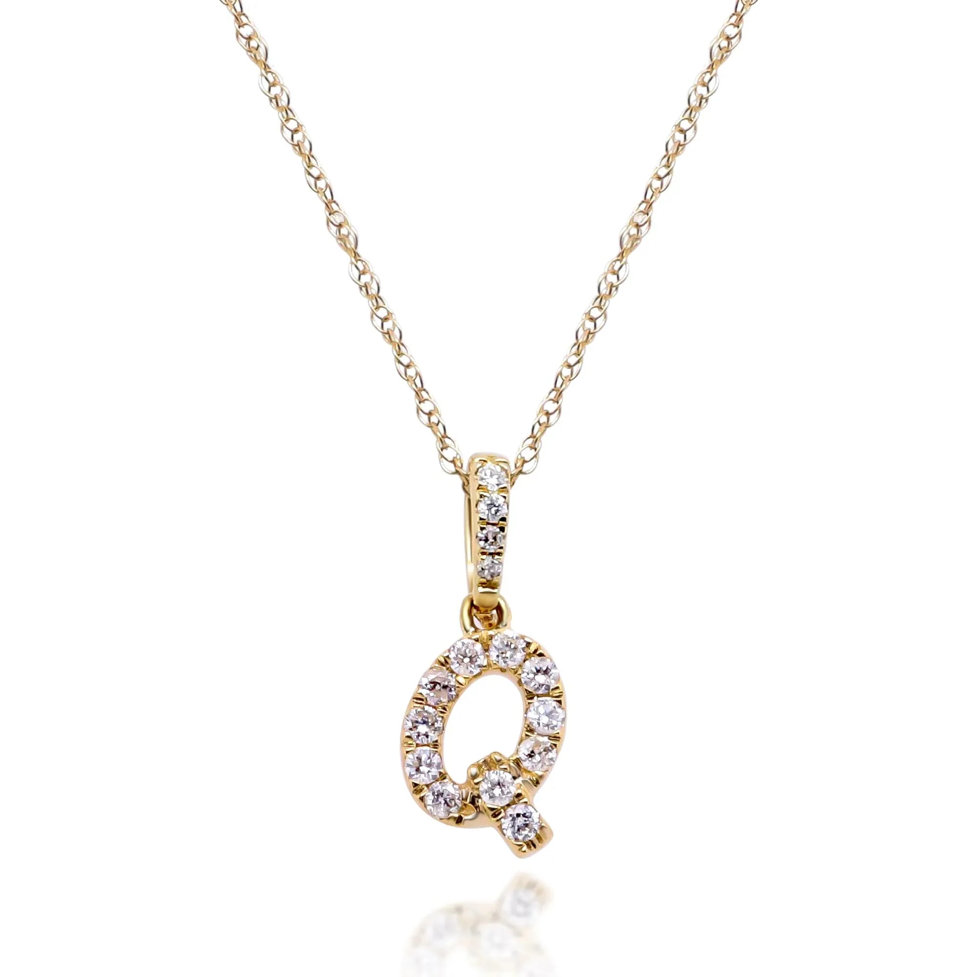 1/10 CT. Tw. Diamond Q Initial Pendant Necklace 10K Yellow Gold Size 18"