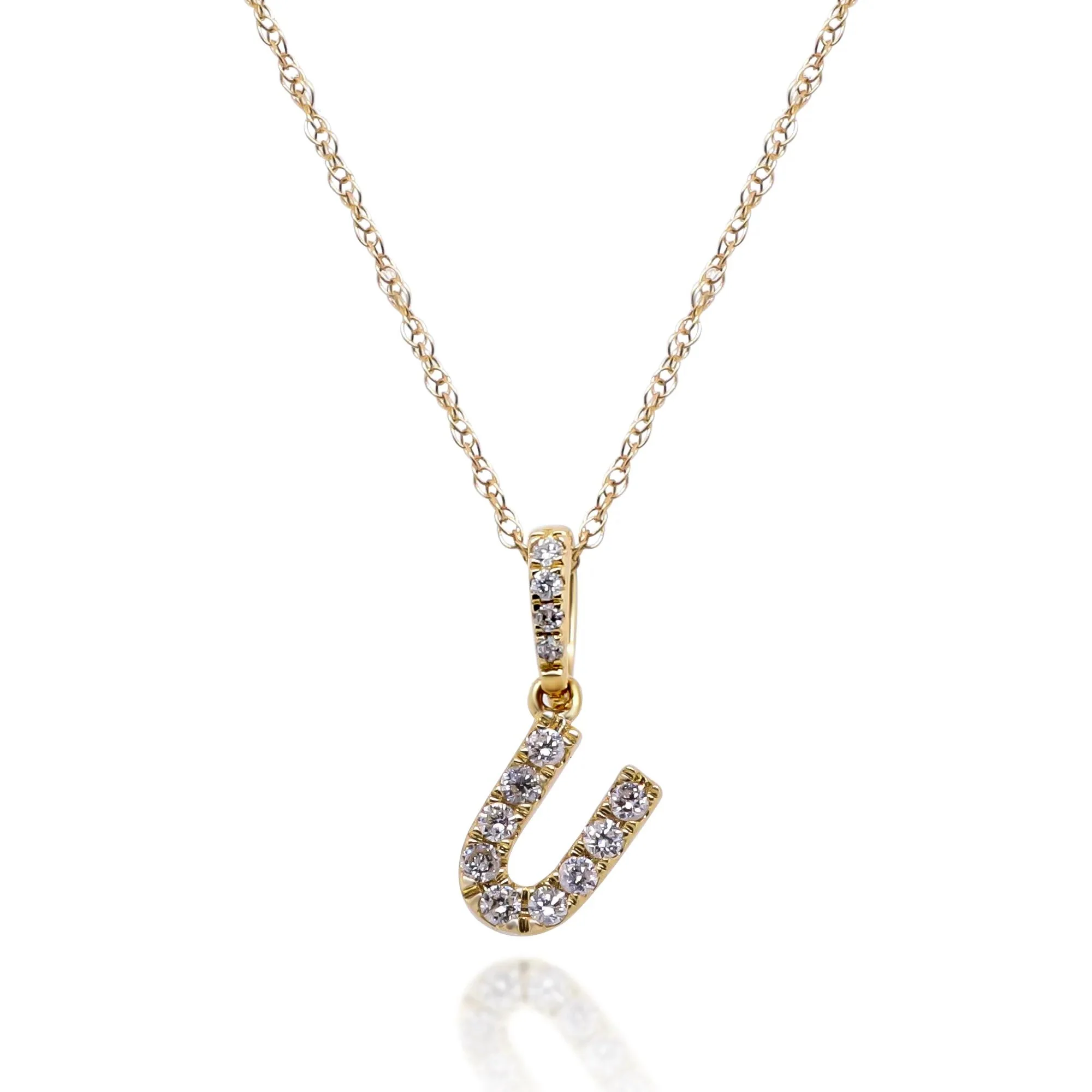 1/10 CT. Tw. Diamond U Initial Pendant Necklace 10K Yellow Gold Size 18"