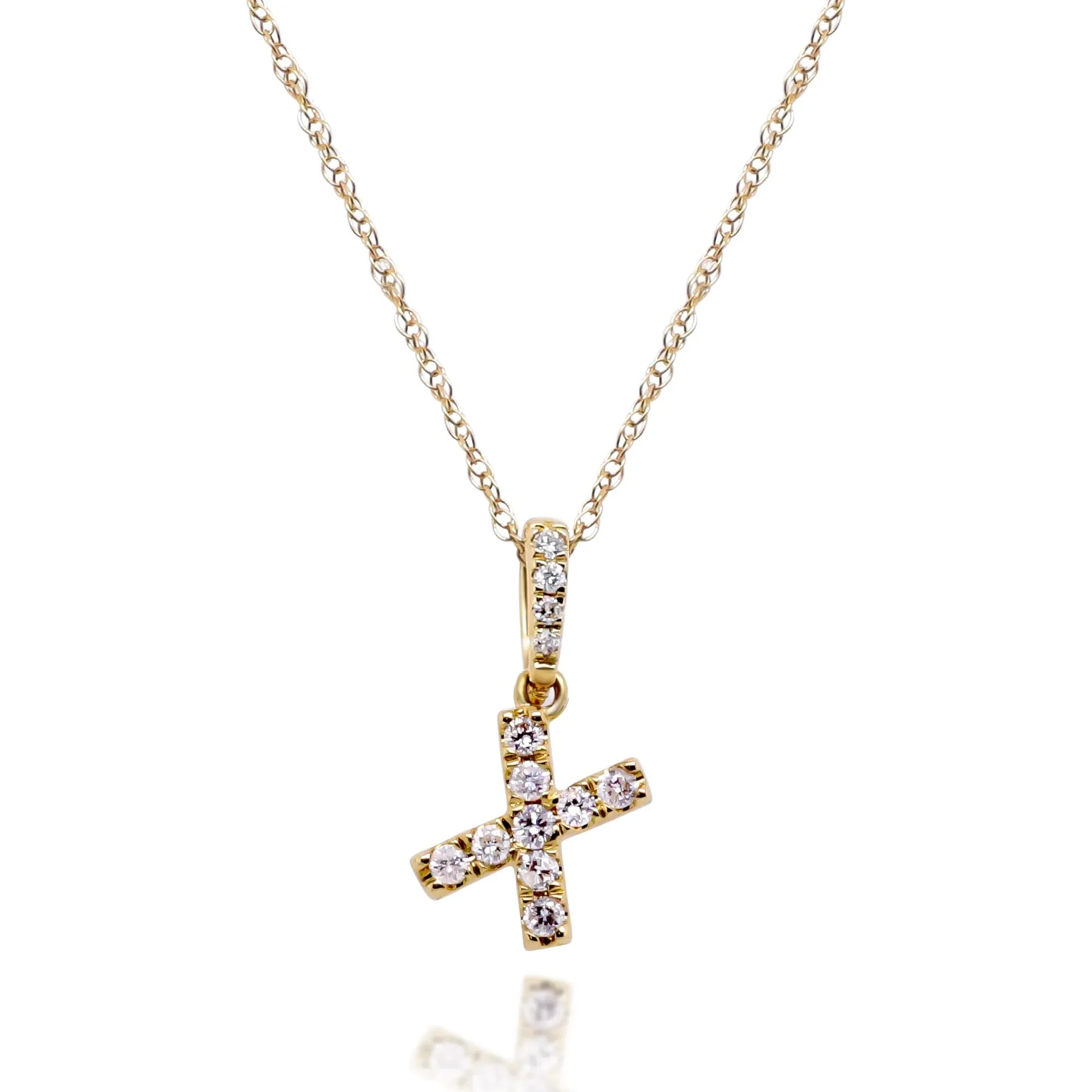 1/10 CT. Tw. Diamond X Initial Pendant Necklace 10K Yellow Gold Size 18"