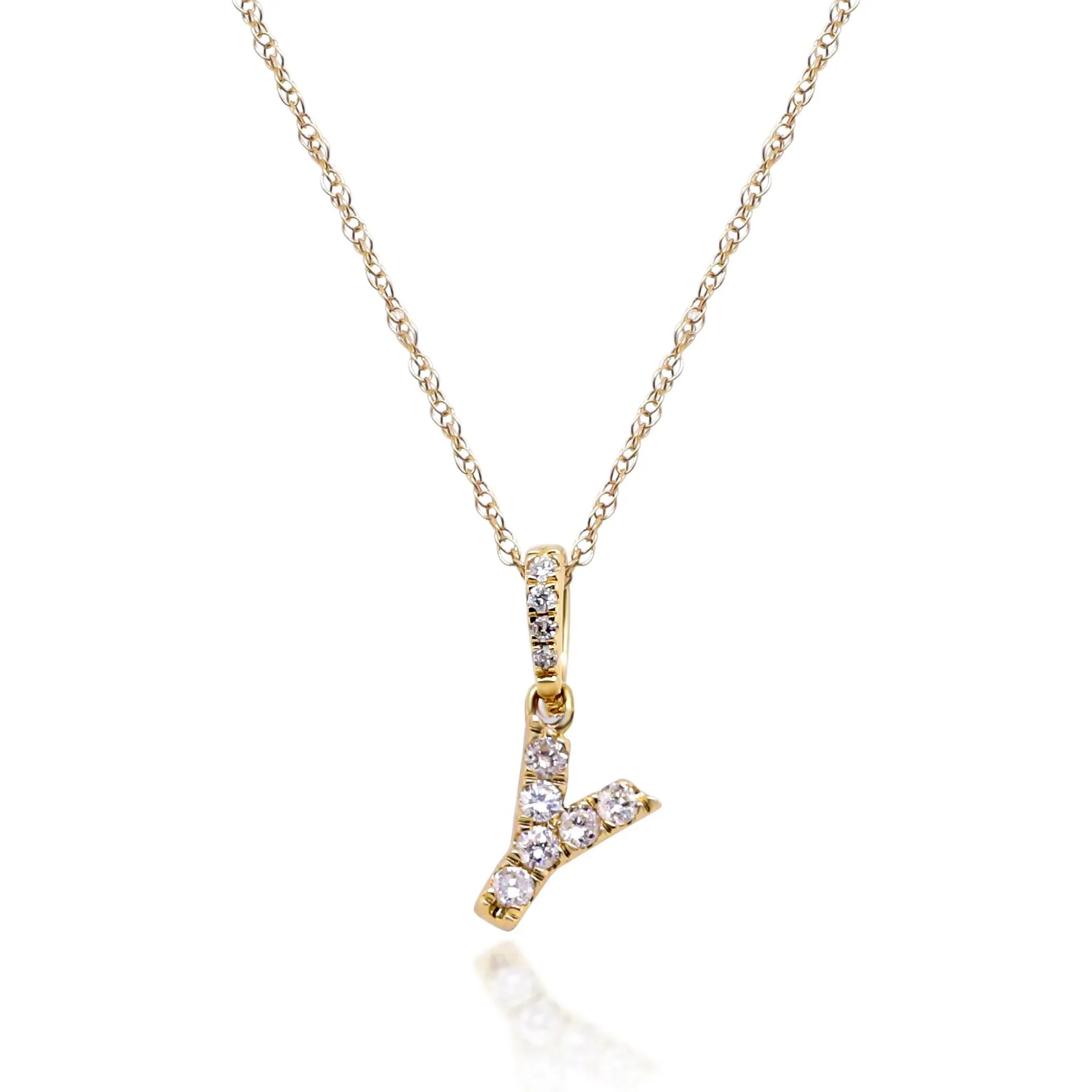 1/10 CT. Tw. Diamond Y Initial Pendant Necklace 10K Yellow Gold Size 18"