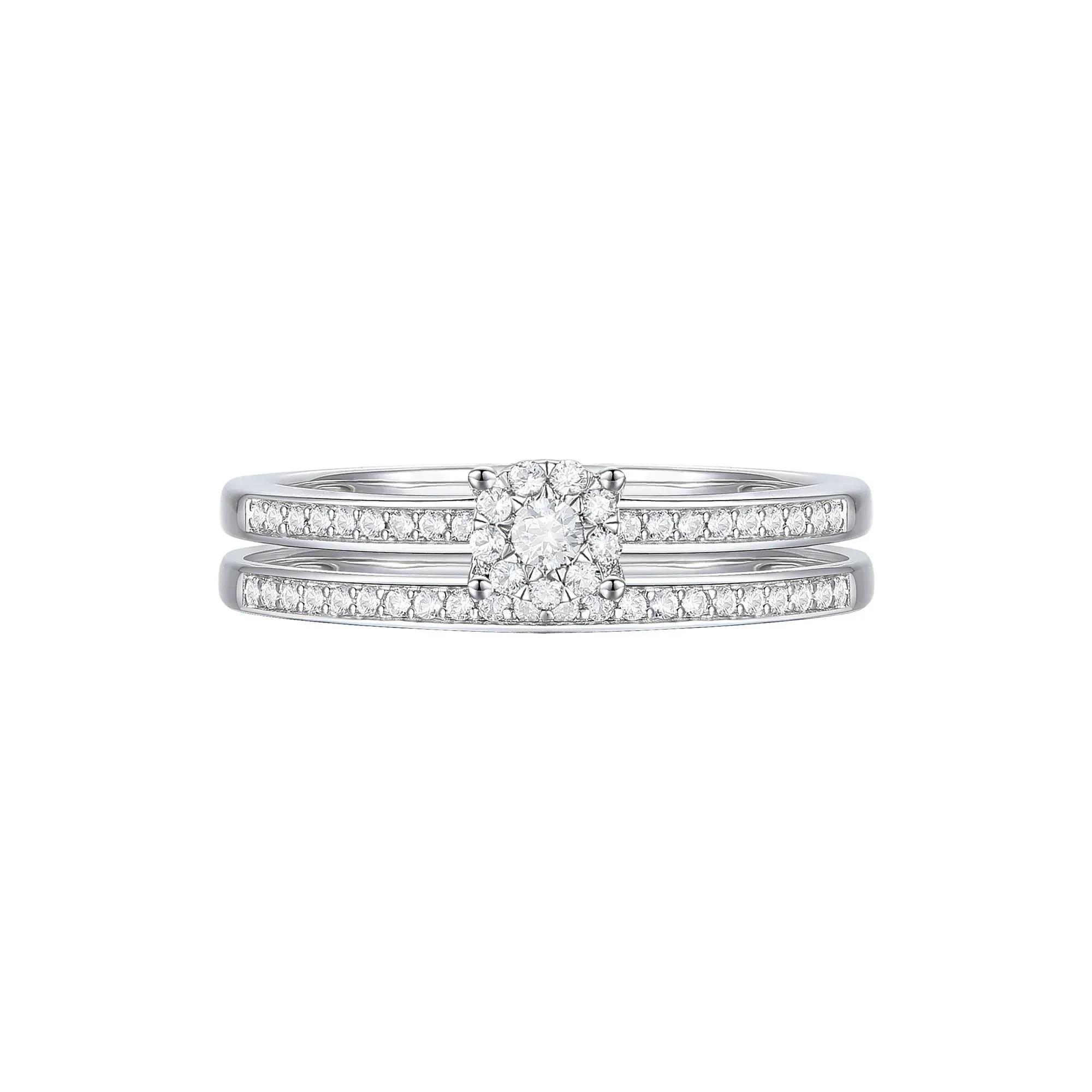 1/4 CT. Tw. Diamond Double-Row Halo Promise Ring .925 Sterling Silver White Size 7 1mm