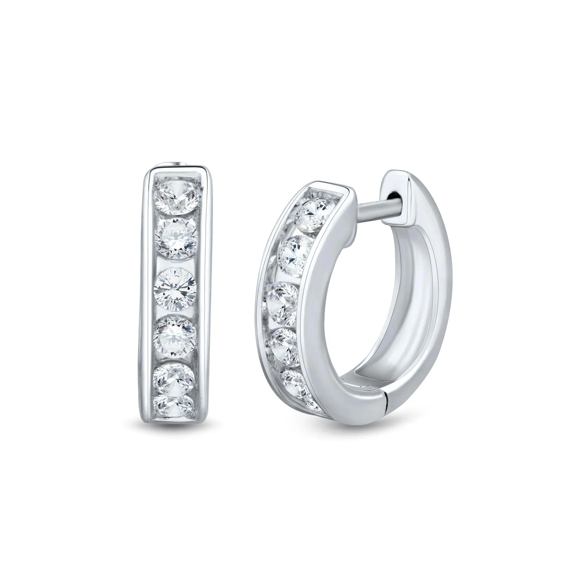 1/2 CT. Tw. Lab Grown Diamond Channel Hoop Earrings 14K White Gold Size 12.50mm