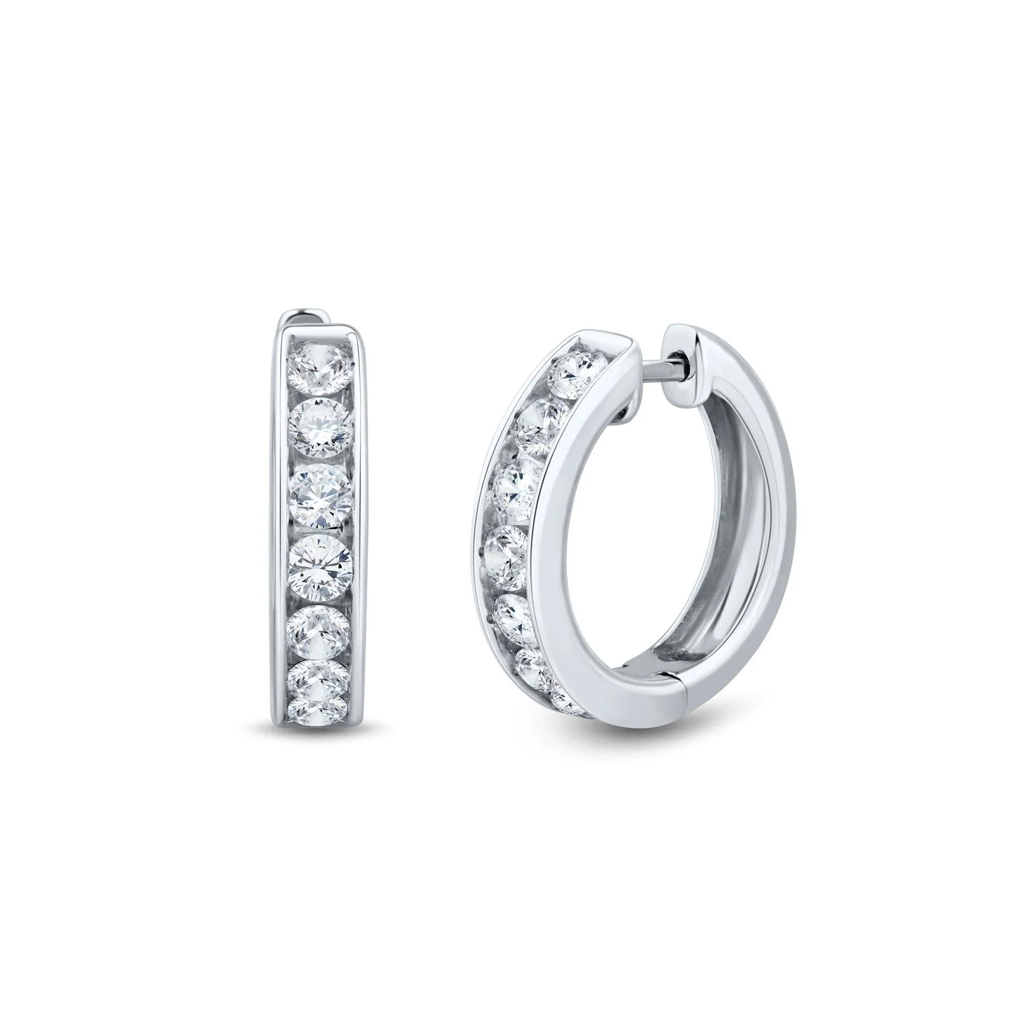 1 CT. Tw. Lab Grown Diamond Channel Hoop Earrings 14K White Gold Size 17.50mm