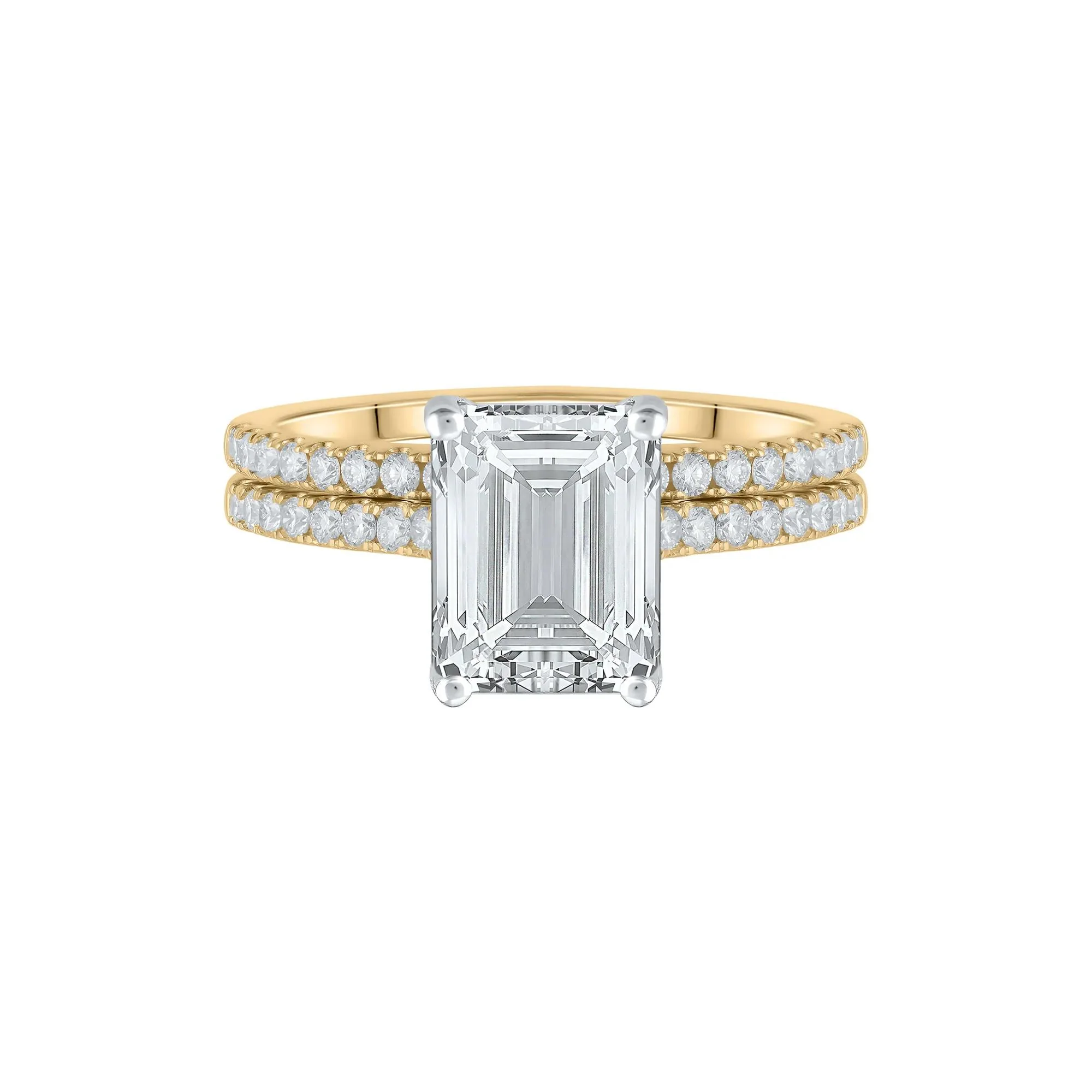 Lab Grown Diamond Emerald-Cut Wedding Set 14K Yellow Gold (3 ½ CT. Tw.) Ring Size 7.5